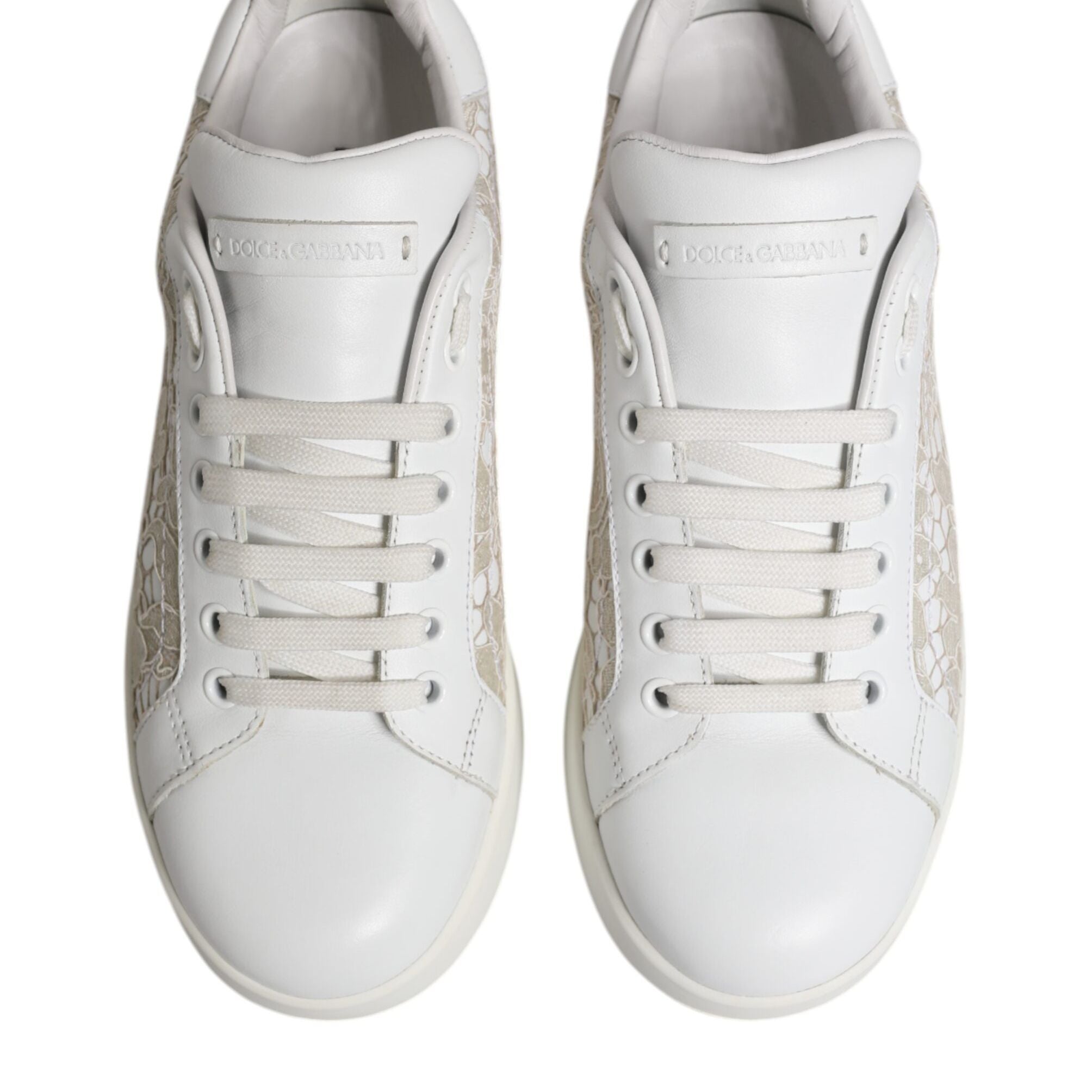Dolce & Gabbana White Lace Leather Low Top Sneaker Shoes