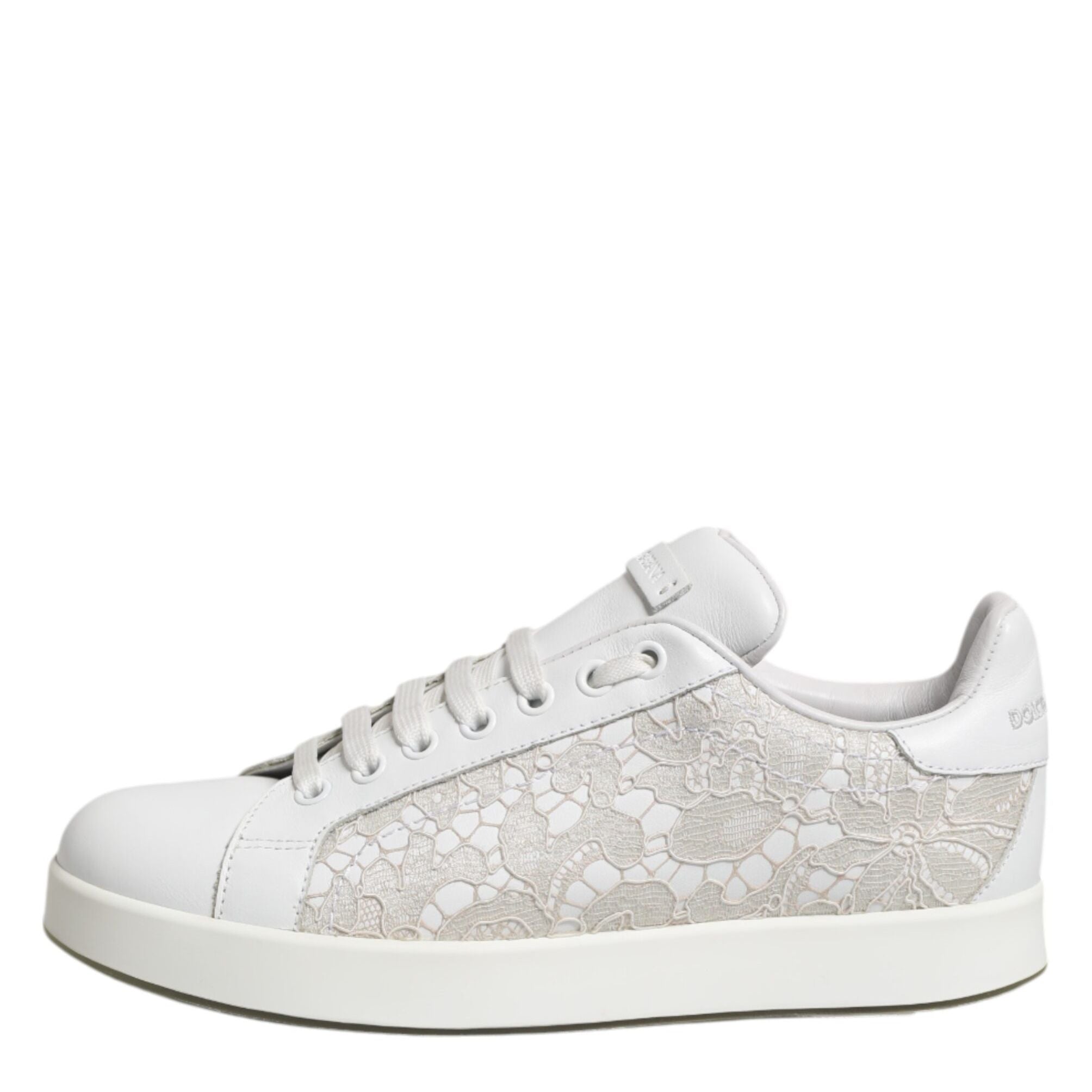 Dolce & Gabbana White Lace Leather Low Top Sneaker Shoes