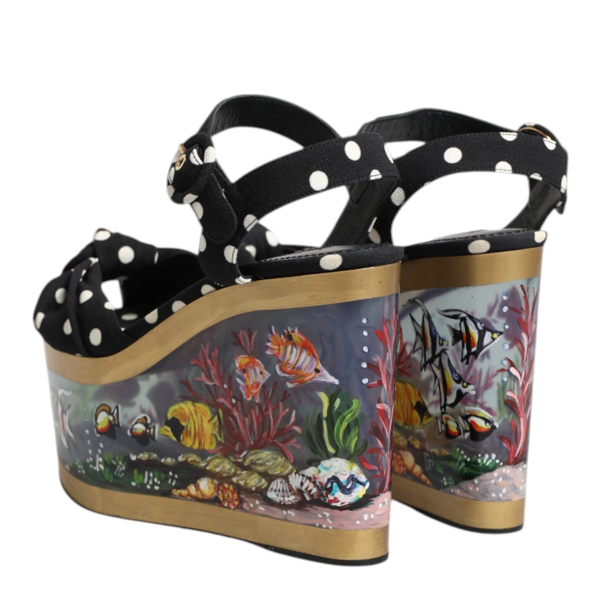 Dolce & Gabbana Multicolor Fish Polka Dot Wedge Sandals Shoes