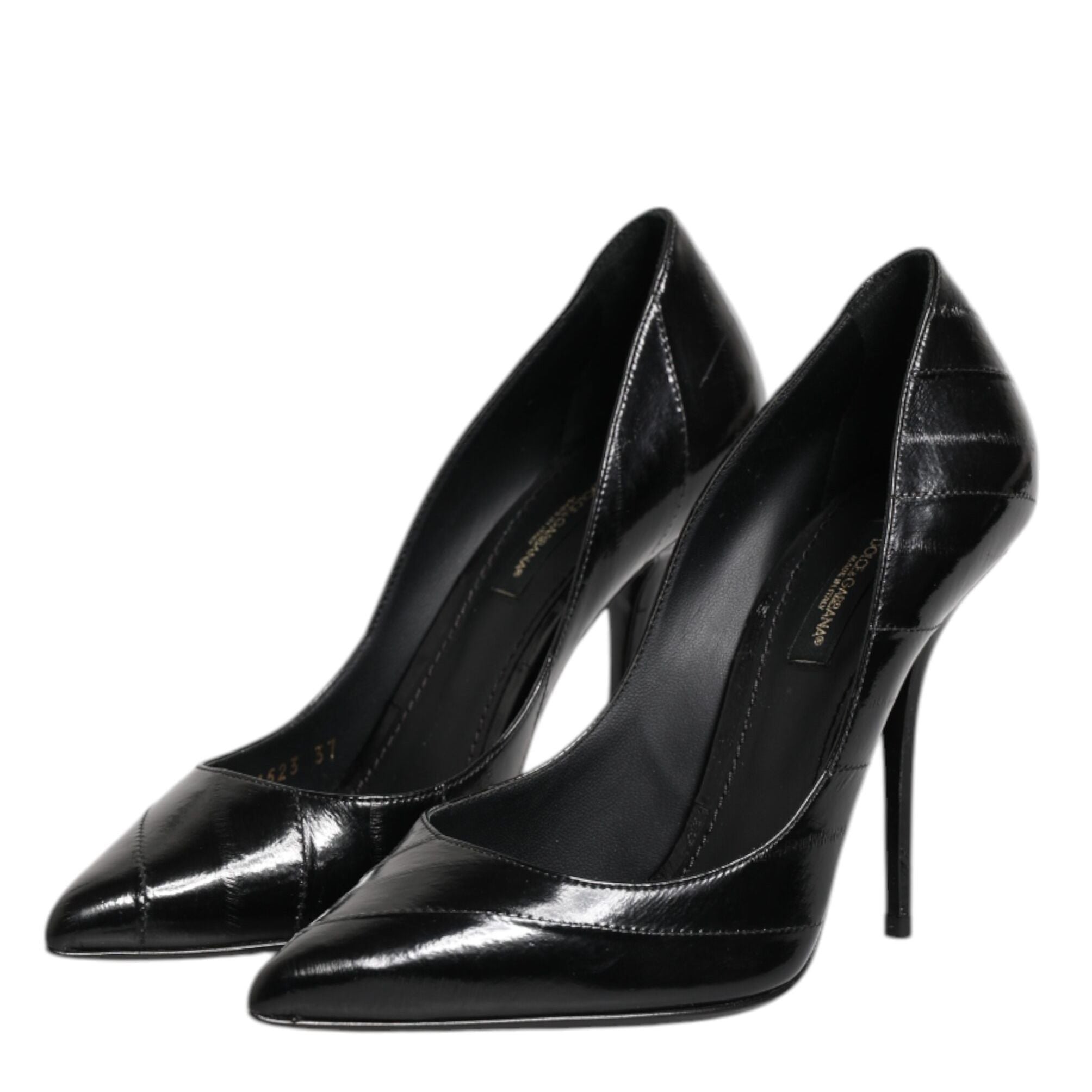 Dolce & Gabbana Black Leather Stiletto High Heels Pumps Shoes