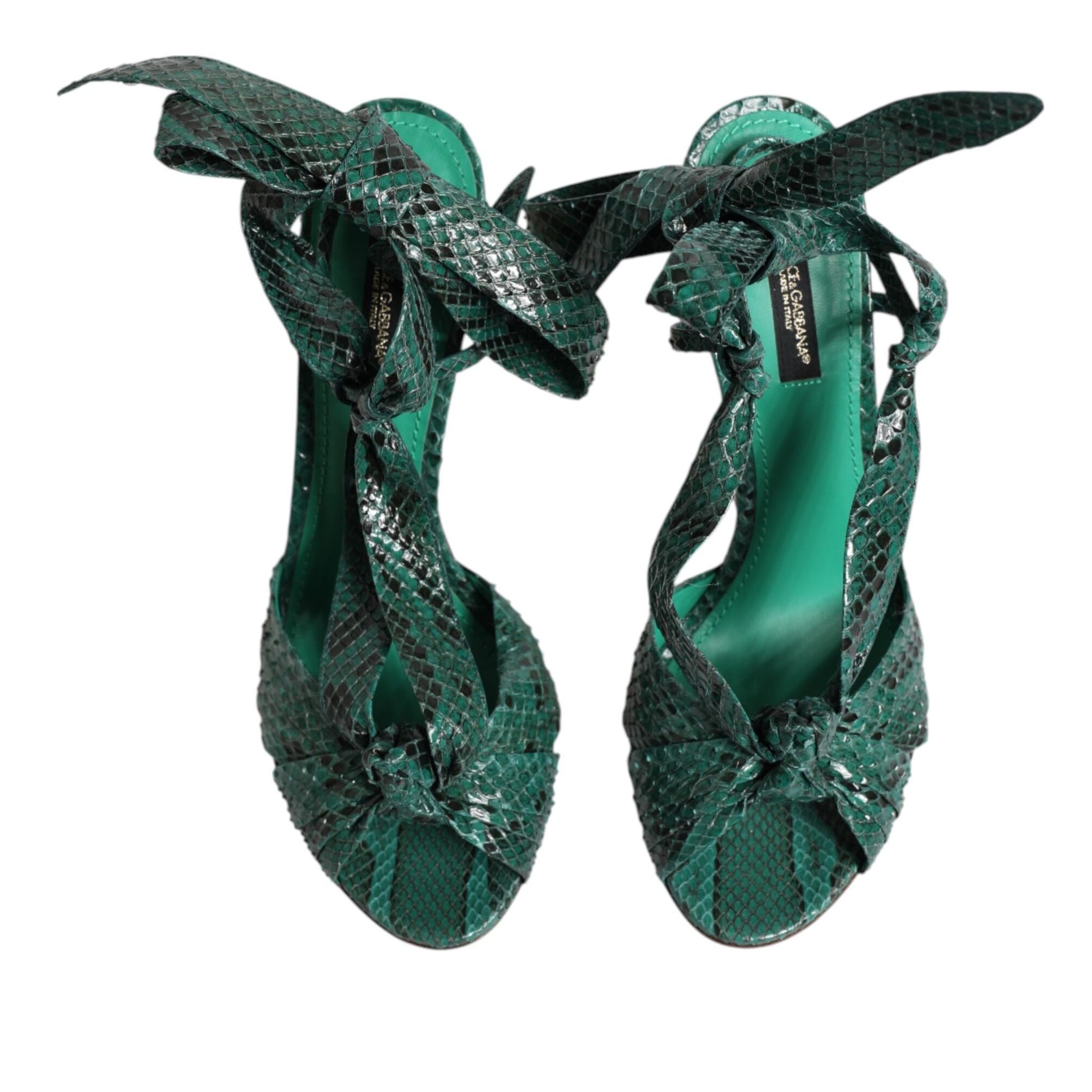Dolce & Gabbana Green Python Leather Heels Sandals Shoes