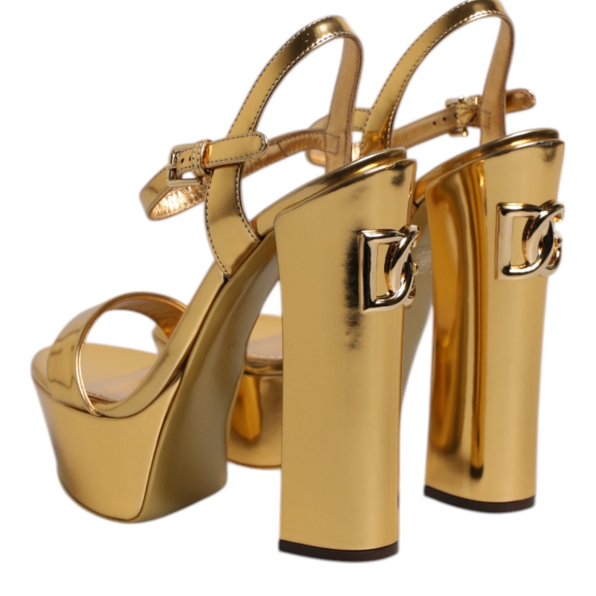 Dolce & Gabbana Gold Leather Platform Keira Sandals Shoes