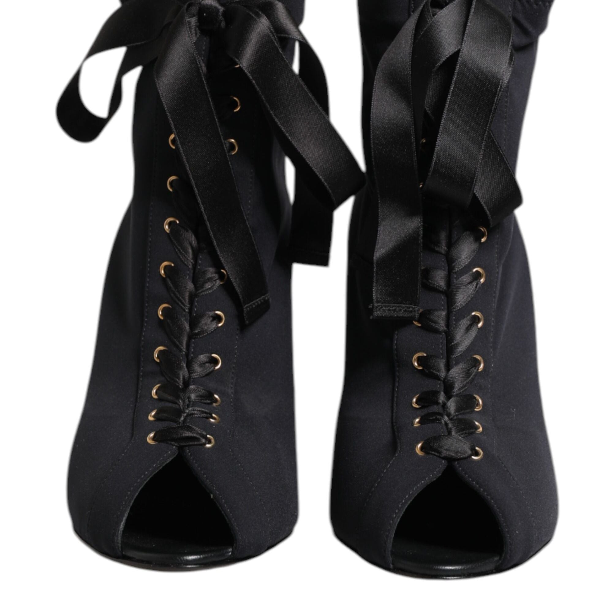 Dolce & Gabbana Black Stiletto Heels Lace Up Boots Shoes