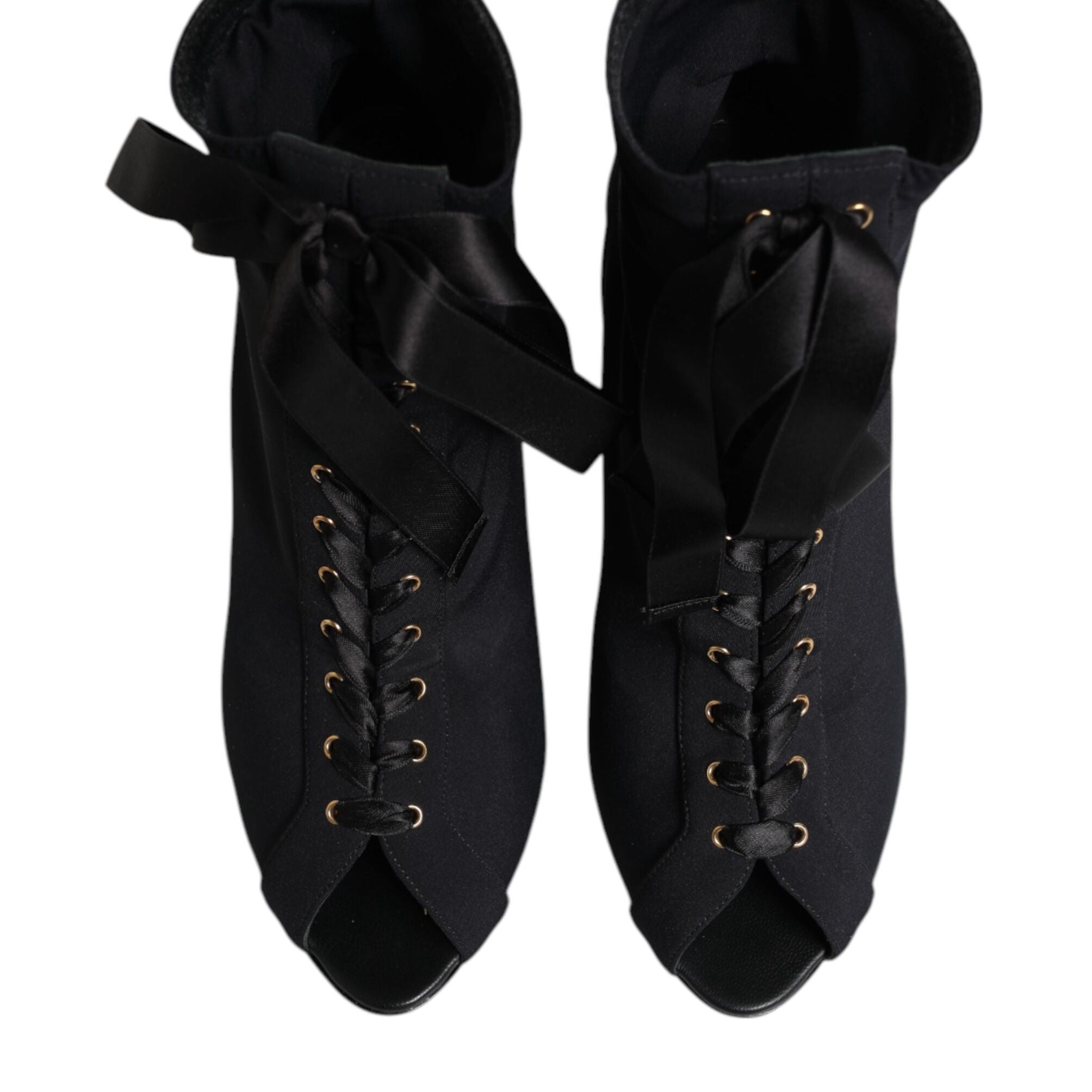 Dolce & Gabbana Black Stiletto Heels Lace Up Boots Shoes