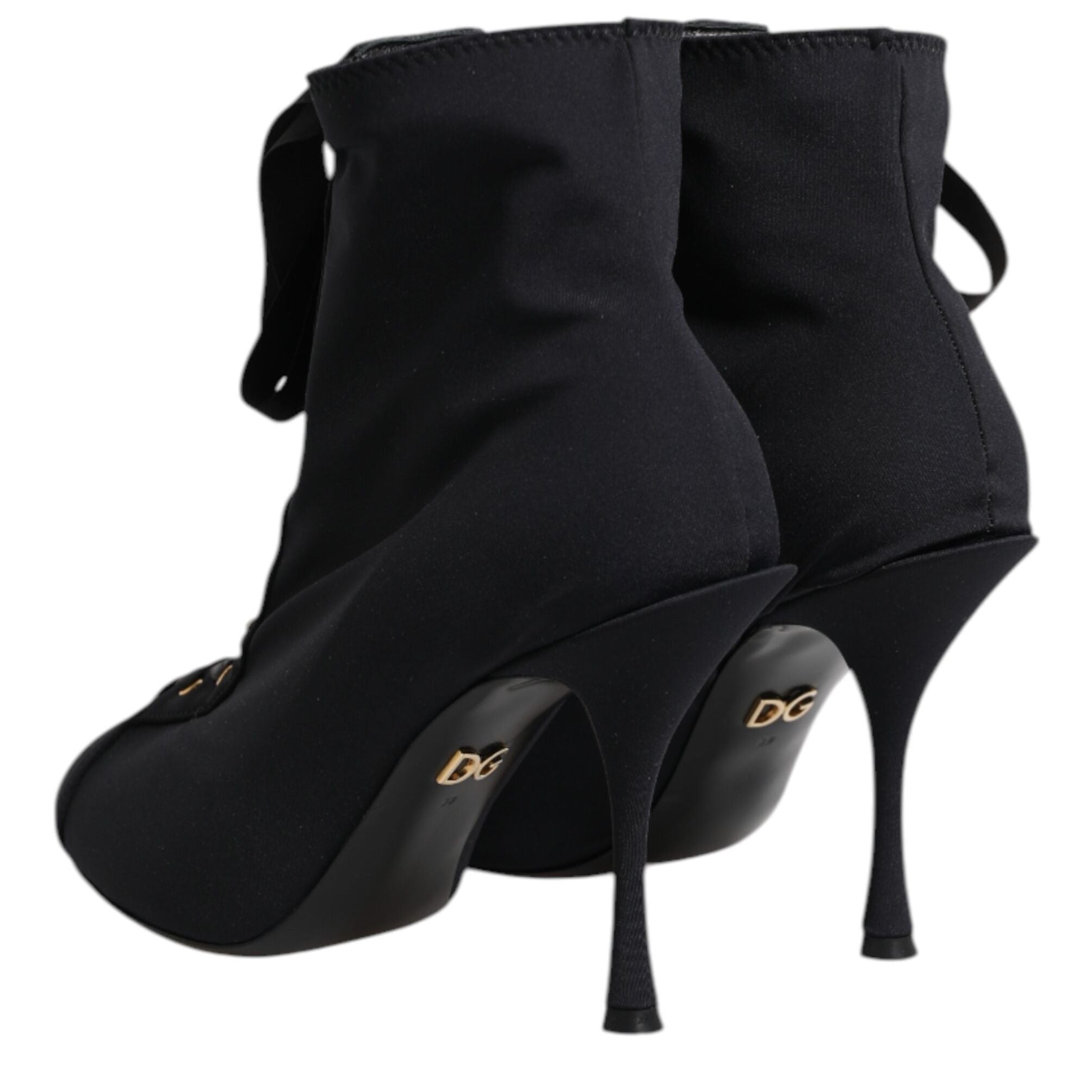 Dolce & Gabbana Black Stiletto Heels Lace Up Boots Shoes