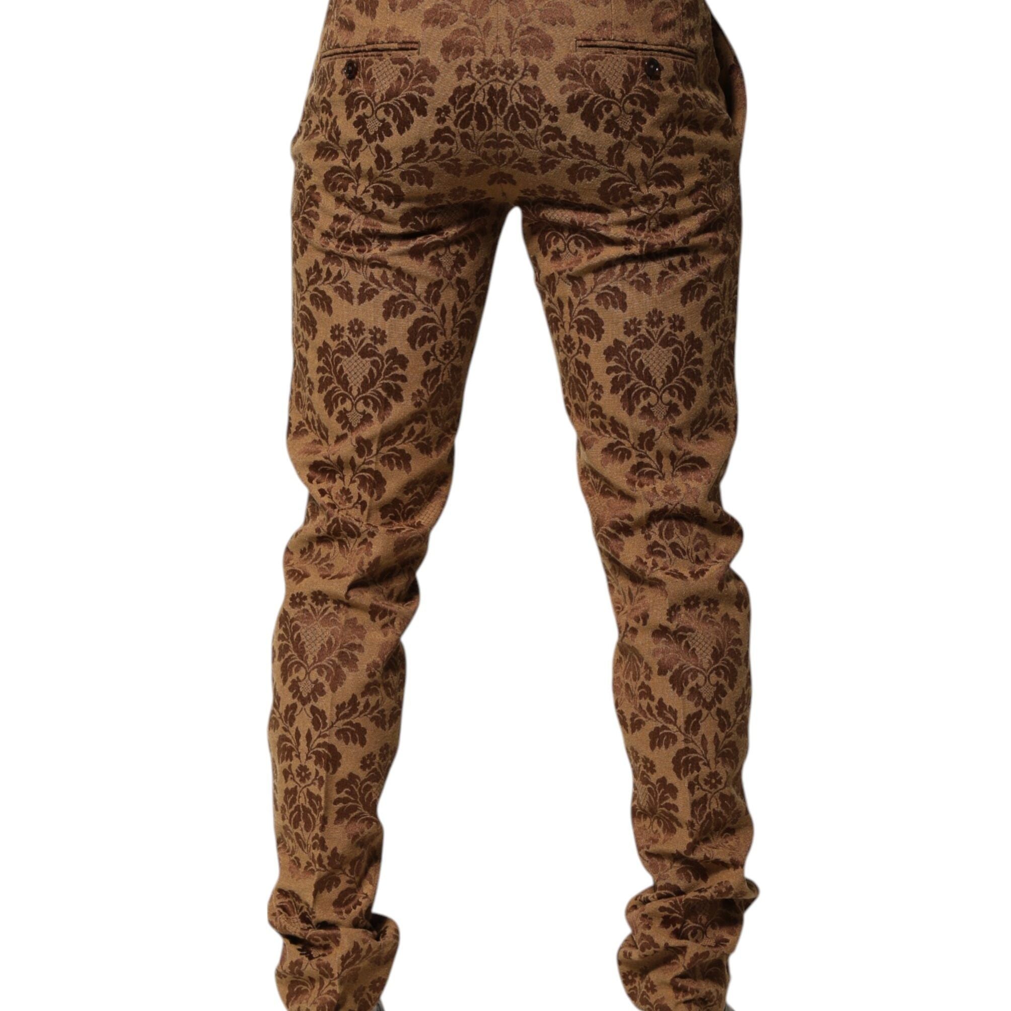 Dolce & Gabbana Brown Floral Jacquard Men Skinny Trouser Pants