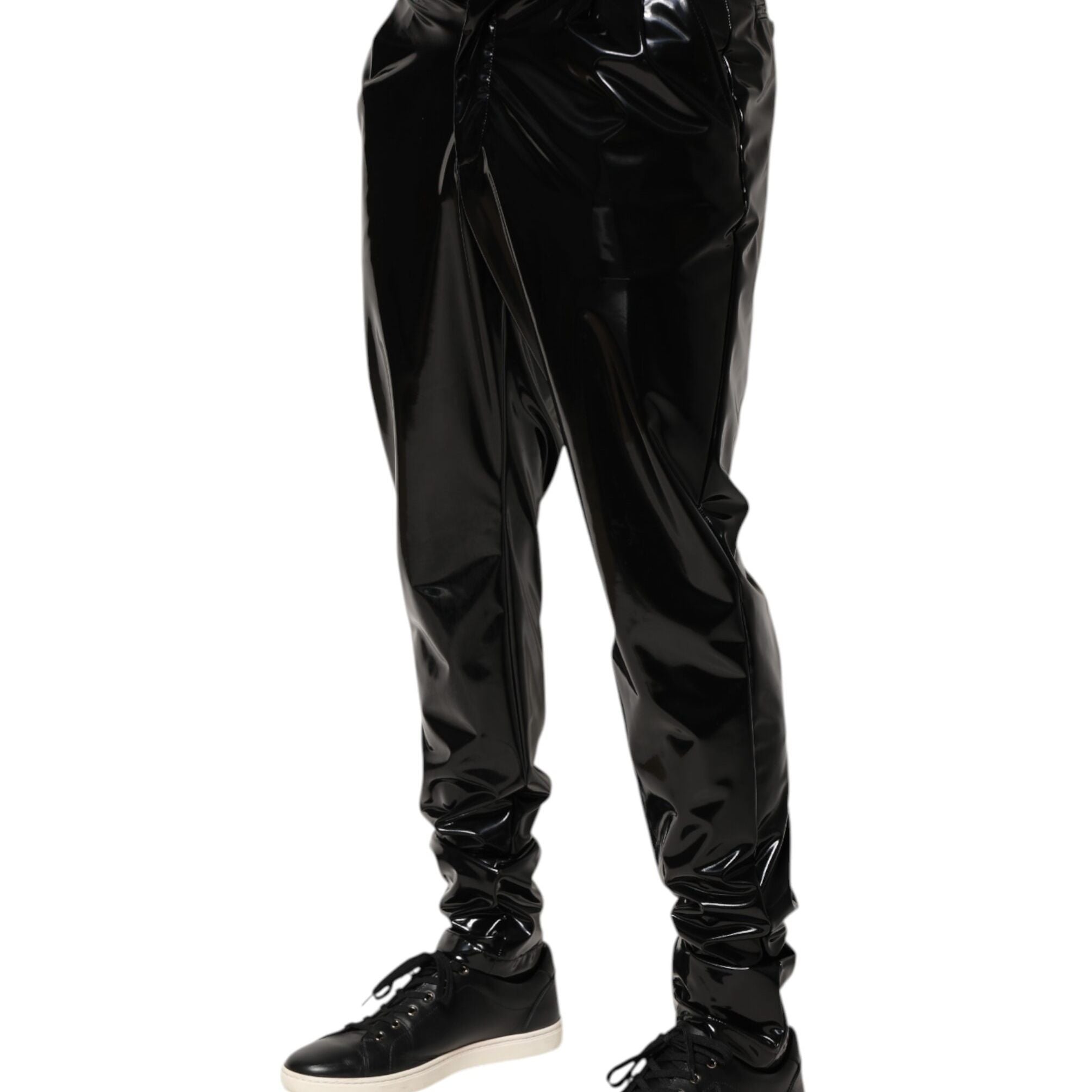 Dolce & Gabbana Black Polyester Mid Waist Men Trouser Pants
