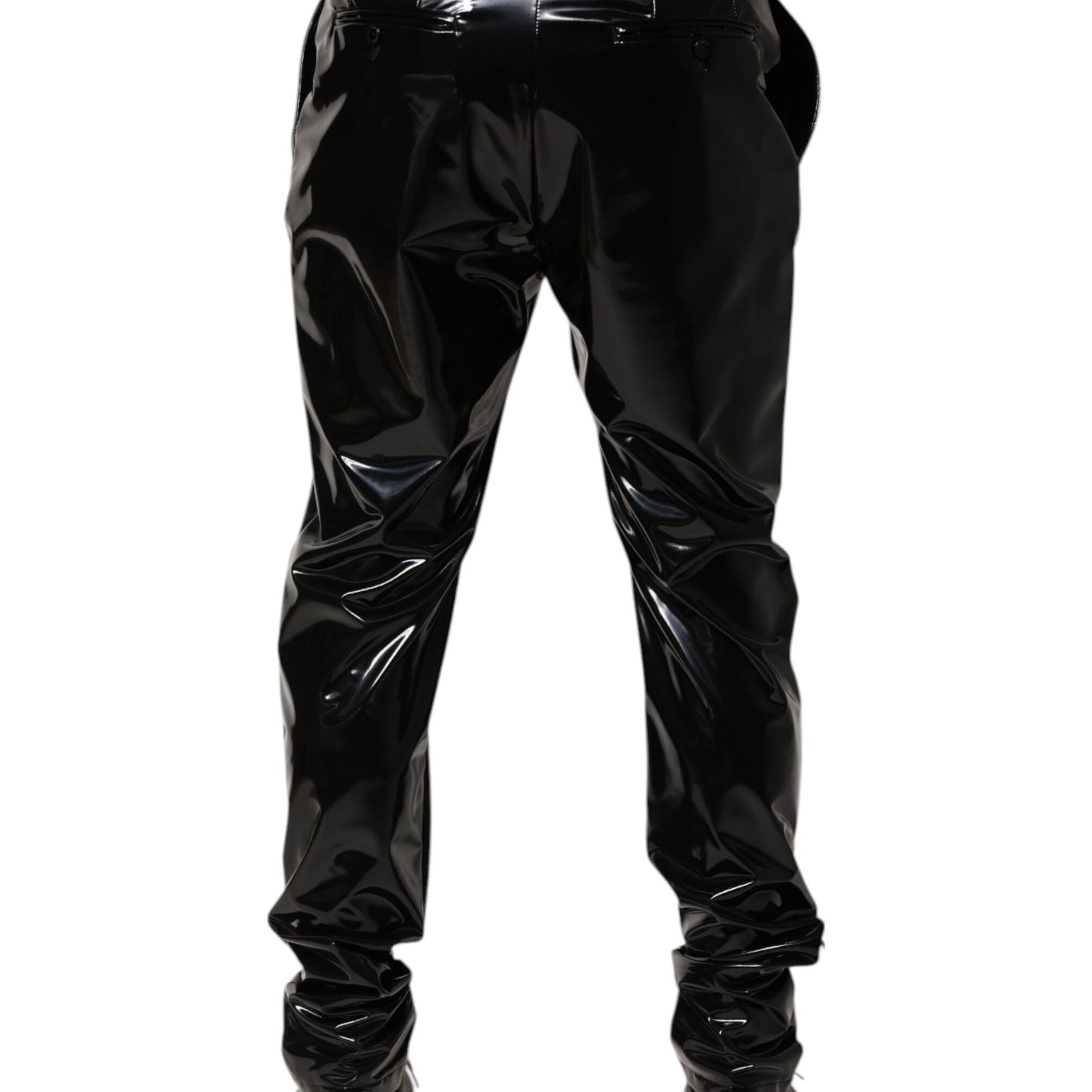 Dolce & Gabbana Black Polyester Mid Waist Men Trouser Pants