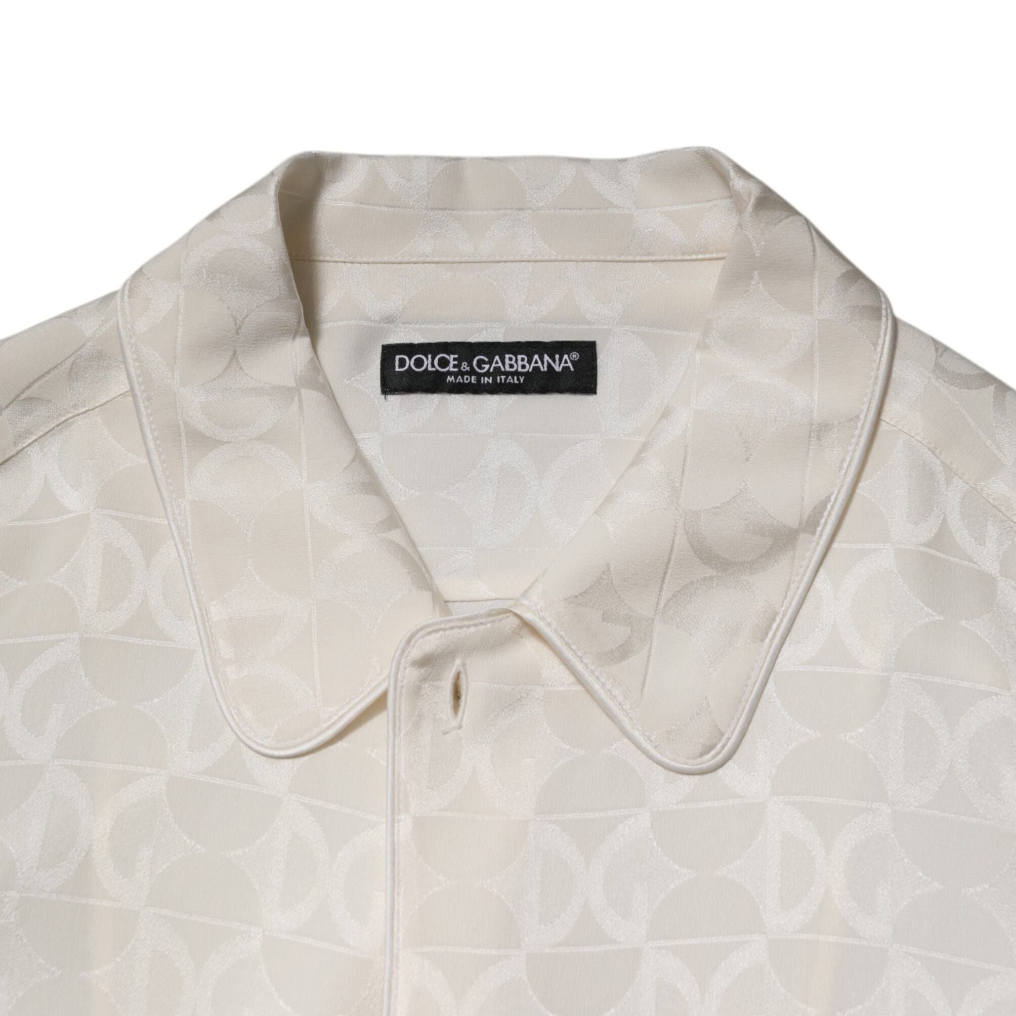 Dolce & Gabbana White Silk DG Logo Print Long Sleeves Shirt
