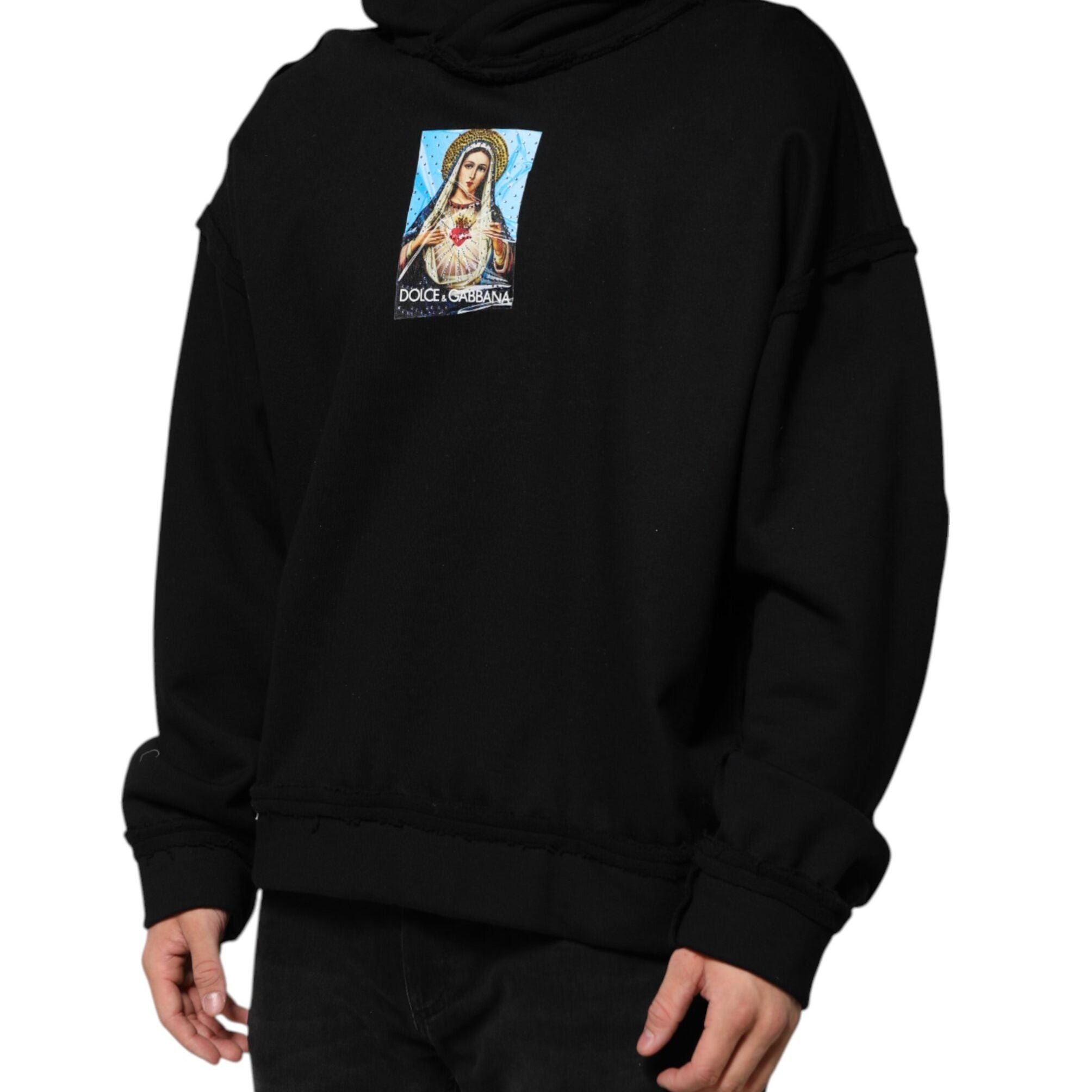 Dolce & Gabbana Black Printed Hoodie Crystal Embellished Jacket