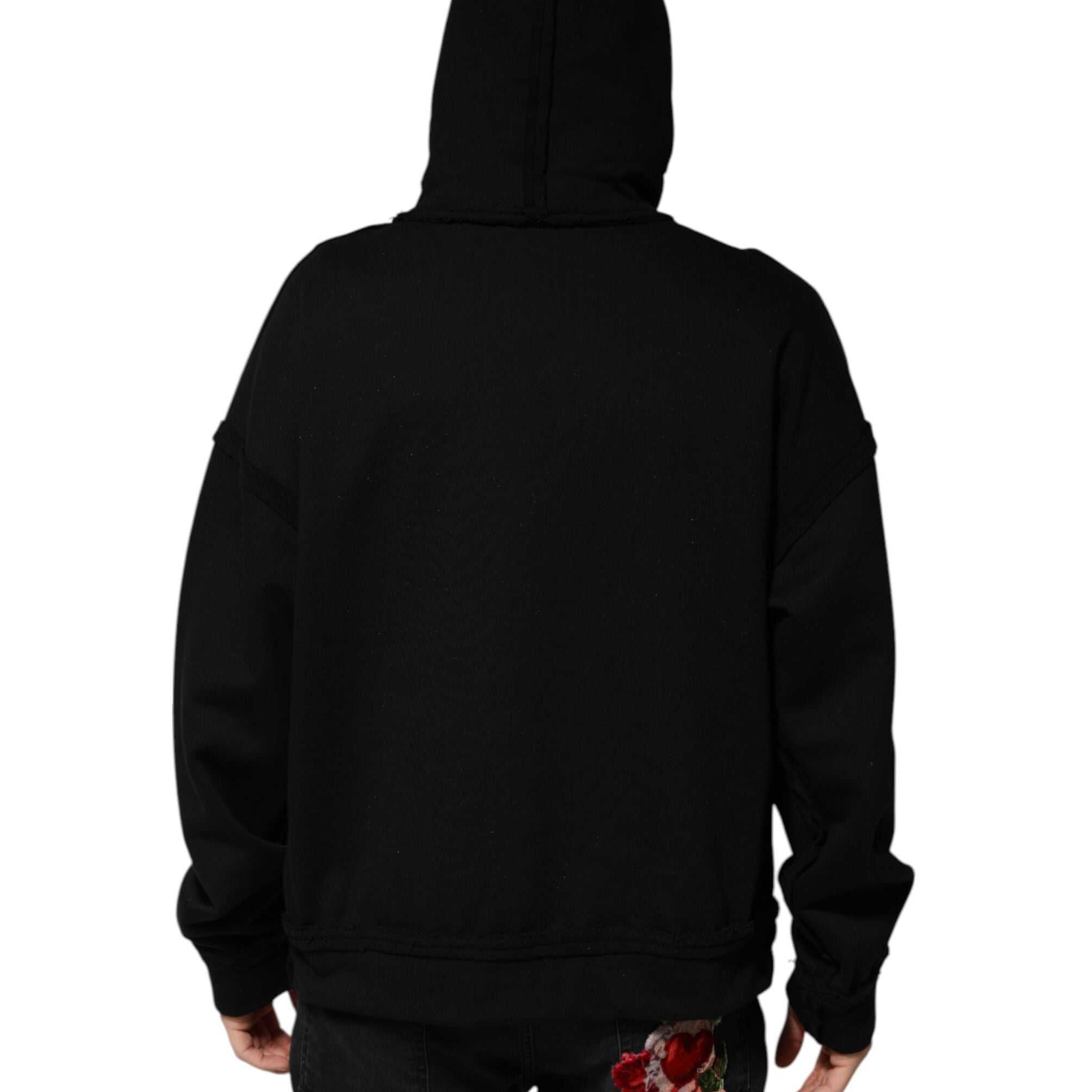 Dolce & Gabbana Black Printed Hoodie Crystal Embellished Jacket