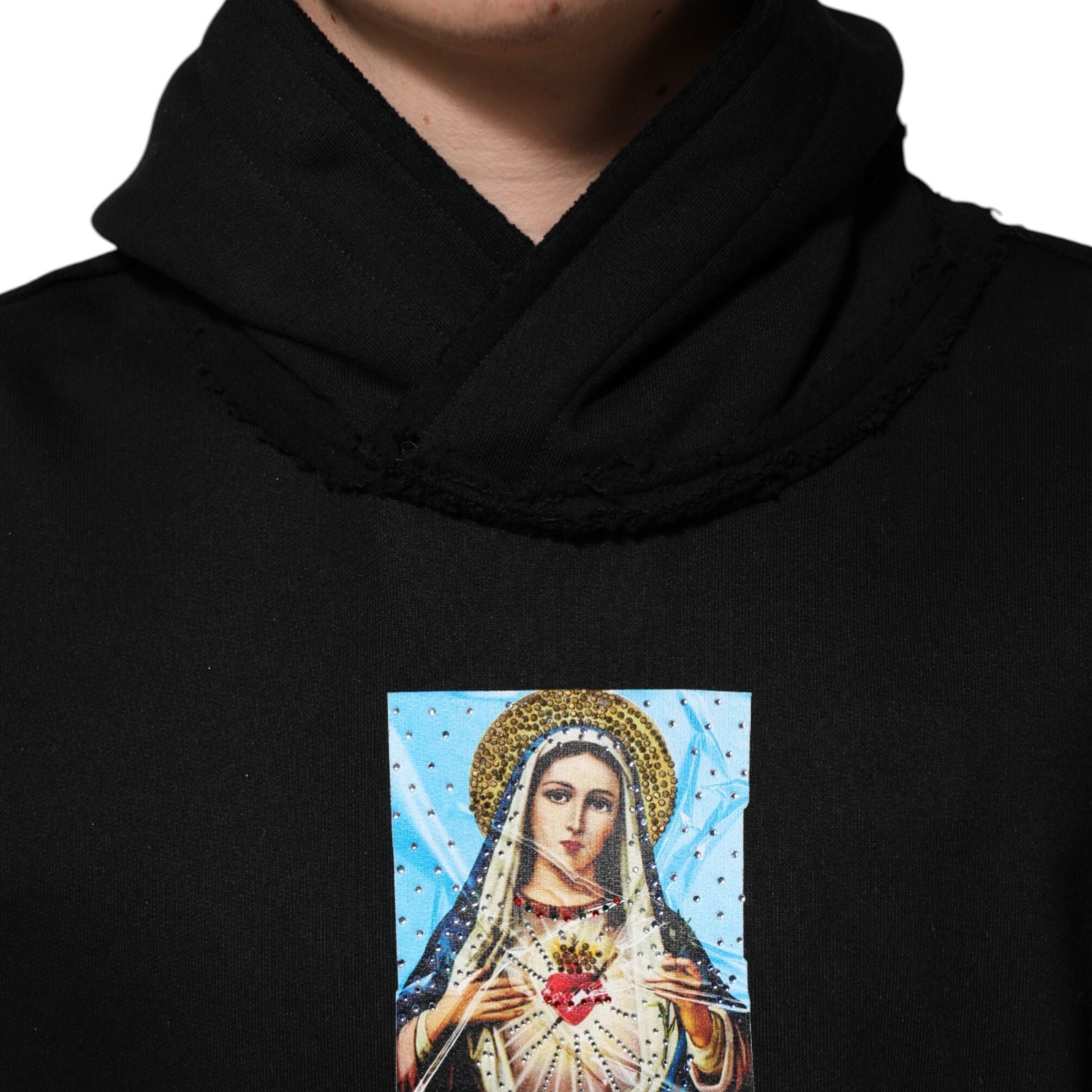 Dolce & Gabbana Black Printed Hoodie Crystal Embellished Jacket