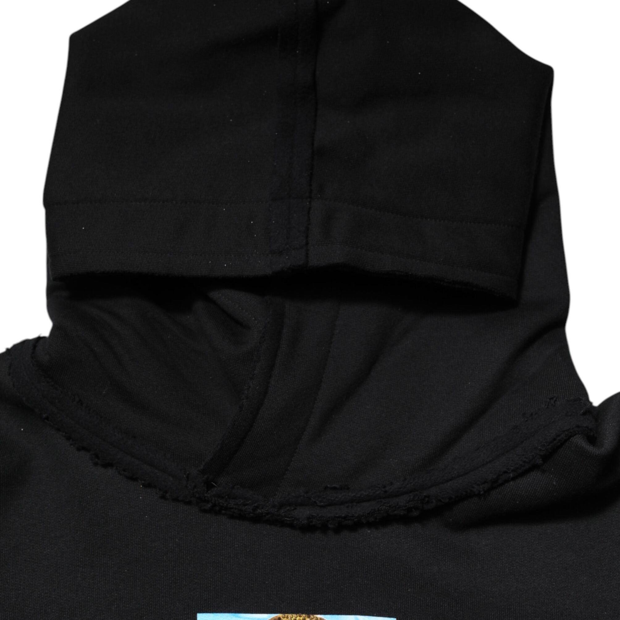 Dolce & Gabbana Black Printed Hoodie Crystal Embellished Jacket