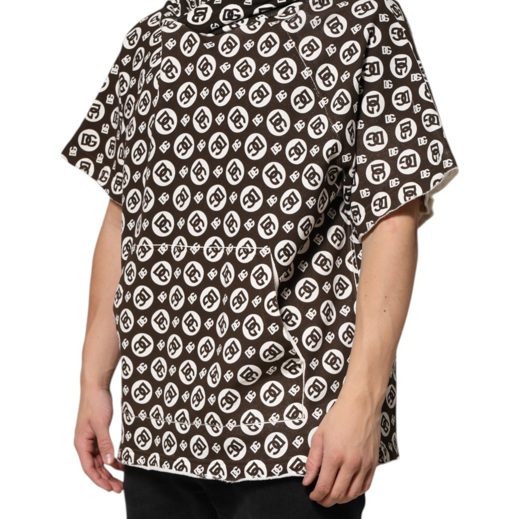 Dolce & Gabbana Brown White DG Logo Short Hoodie Sweater