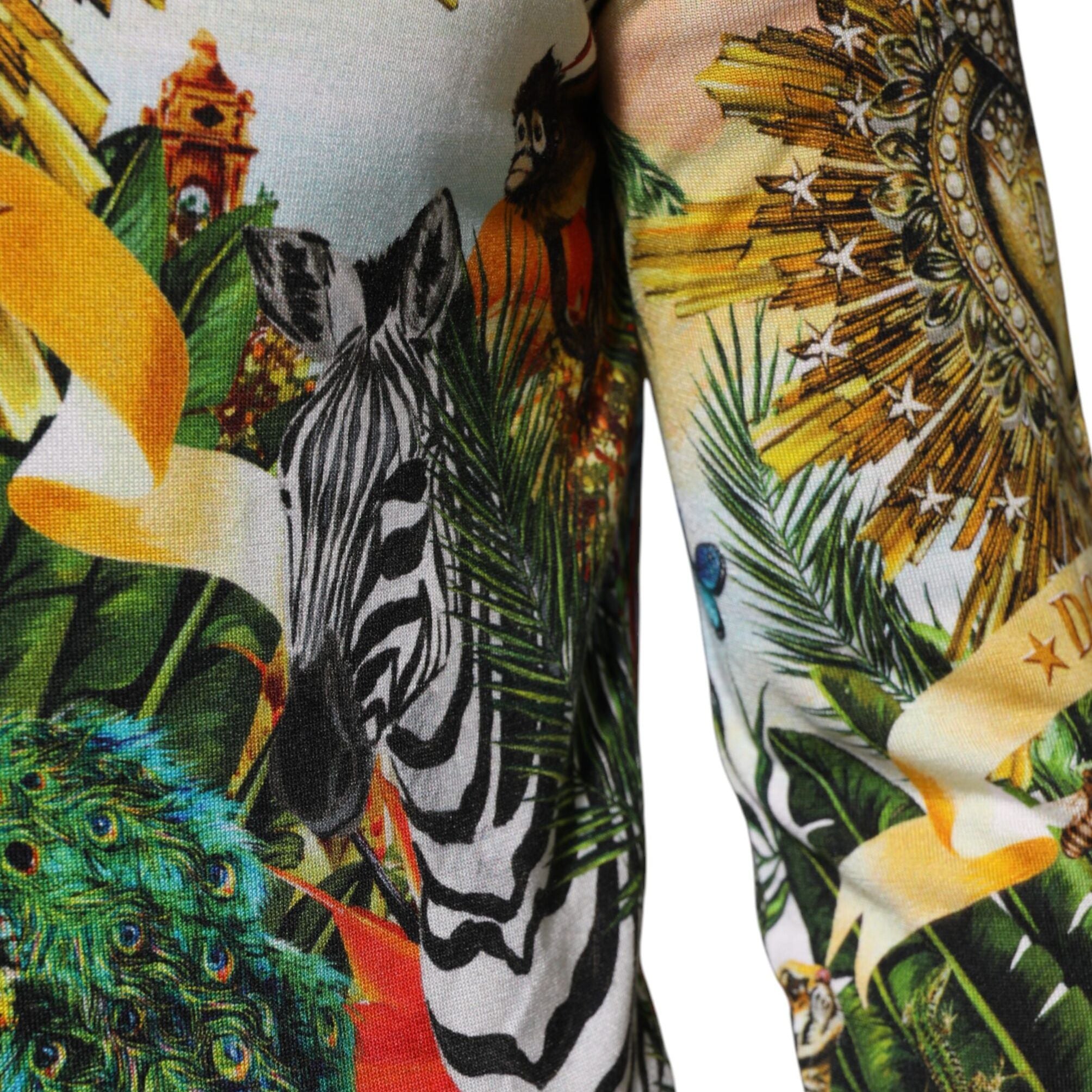 Dolce & Gabbana Tropical Heart Crown Silk Pullover Sweater