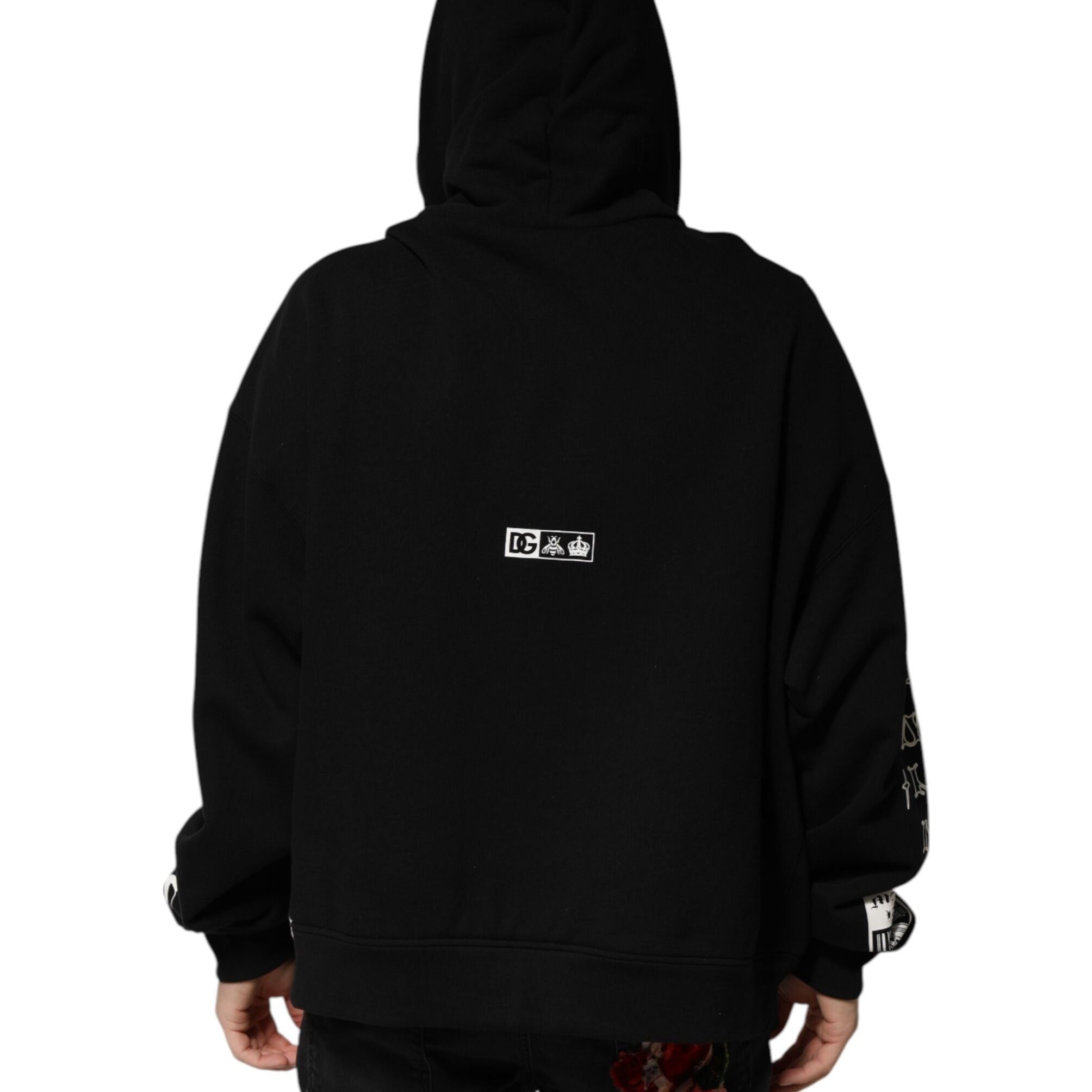 Dolce & Gabbana Black Cotton DG Milano Logo Print Hoodie Sweater