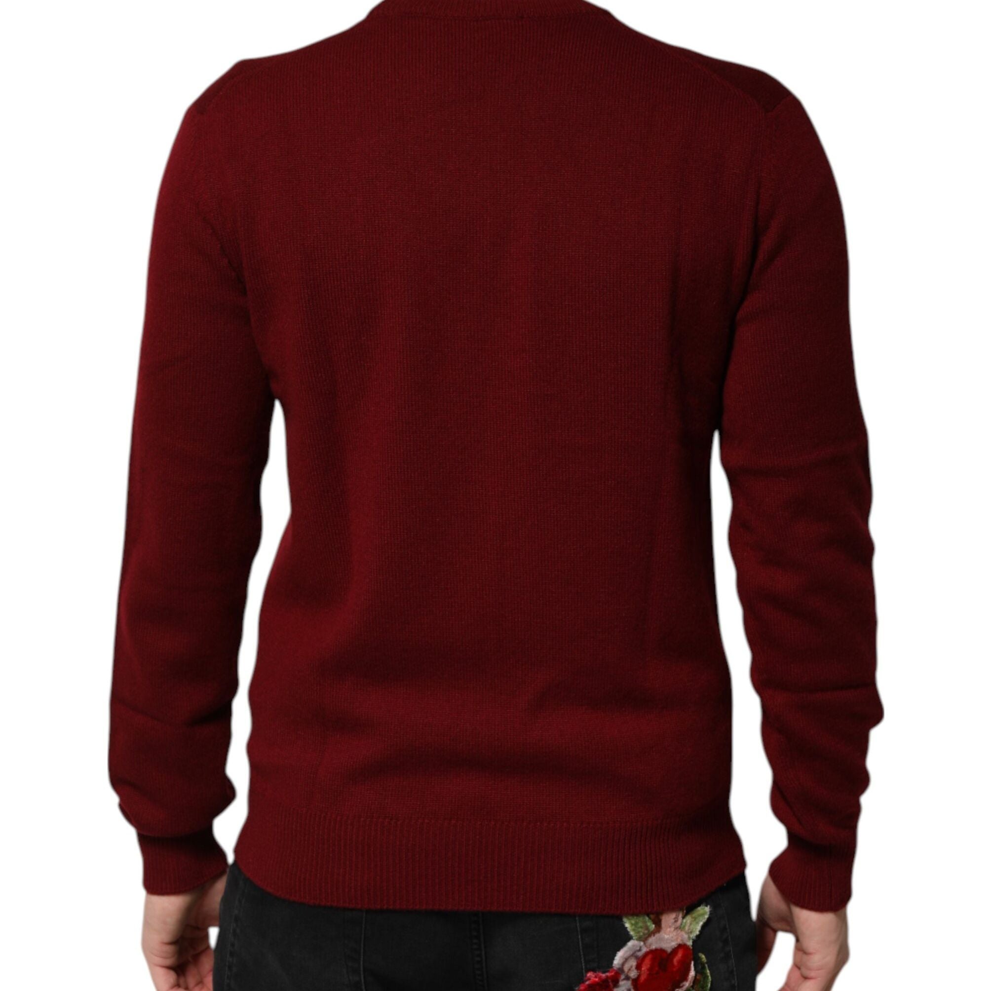 Dolce & Gabbana Burgundy Cashmere Lion Crest Pullover Sweater