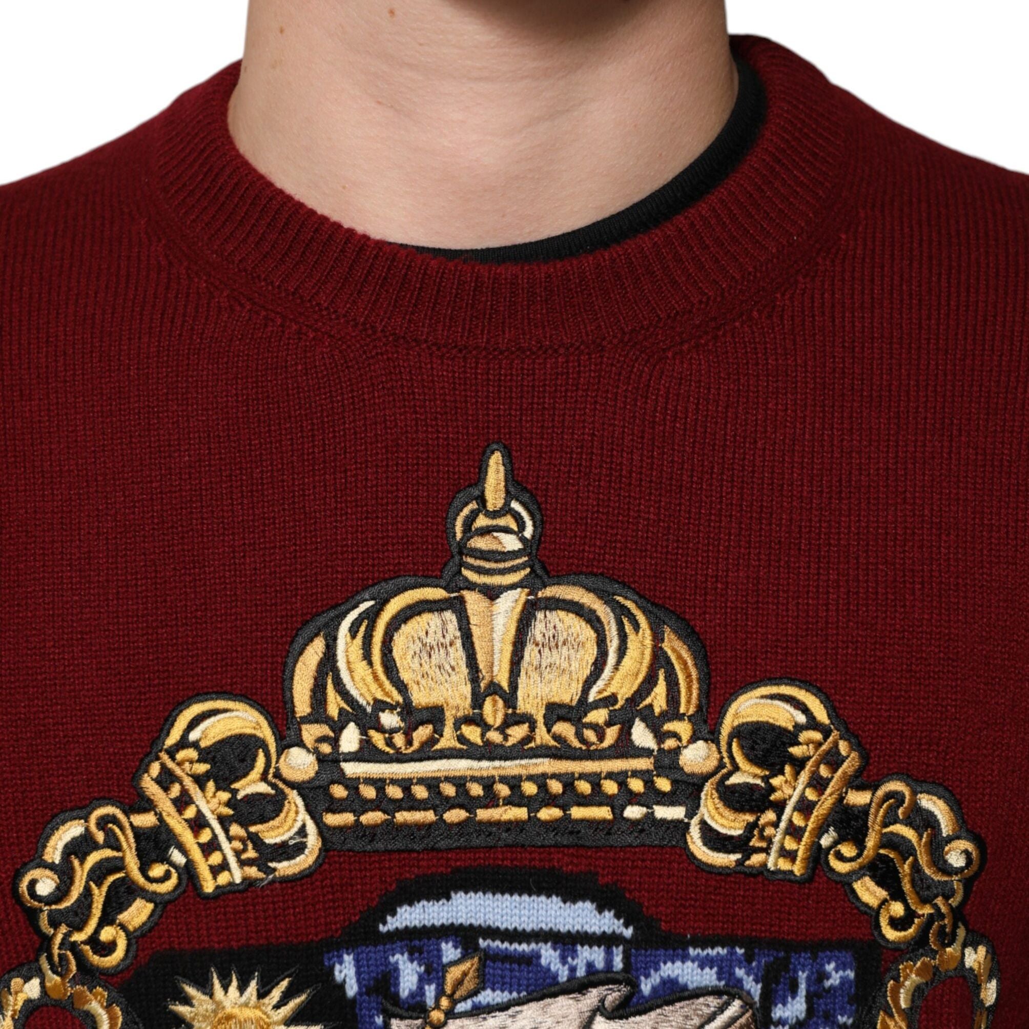 Dolce & Gabbana Burgundy Cashmere Lion Crest Pullover Sweater