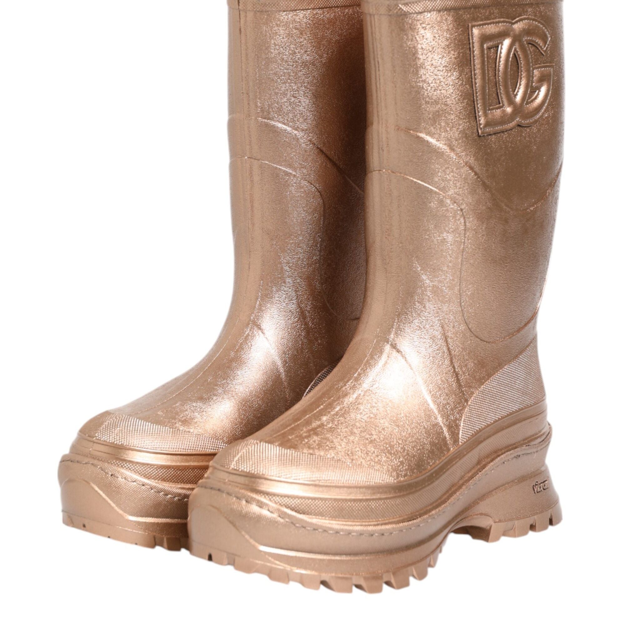 Dolce & Gabbana Rose Gold Rubber Pull On Rain Boots Shoes