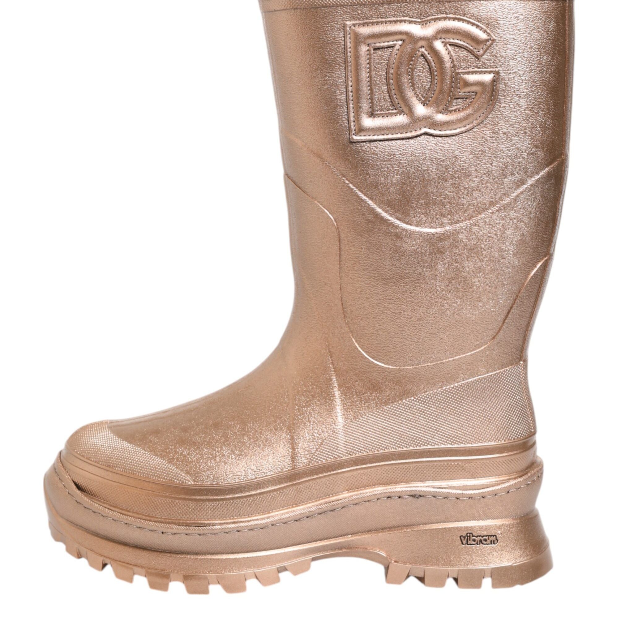 Dolce & Gabbana Rose Gold Rubber Pull On Rain Boots Shoes