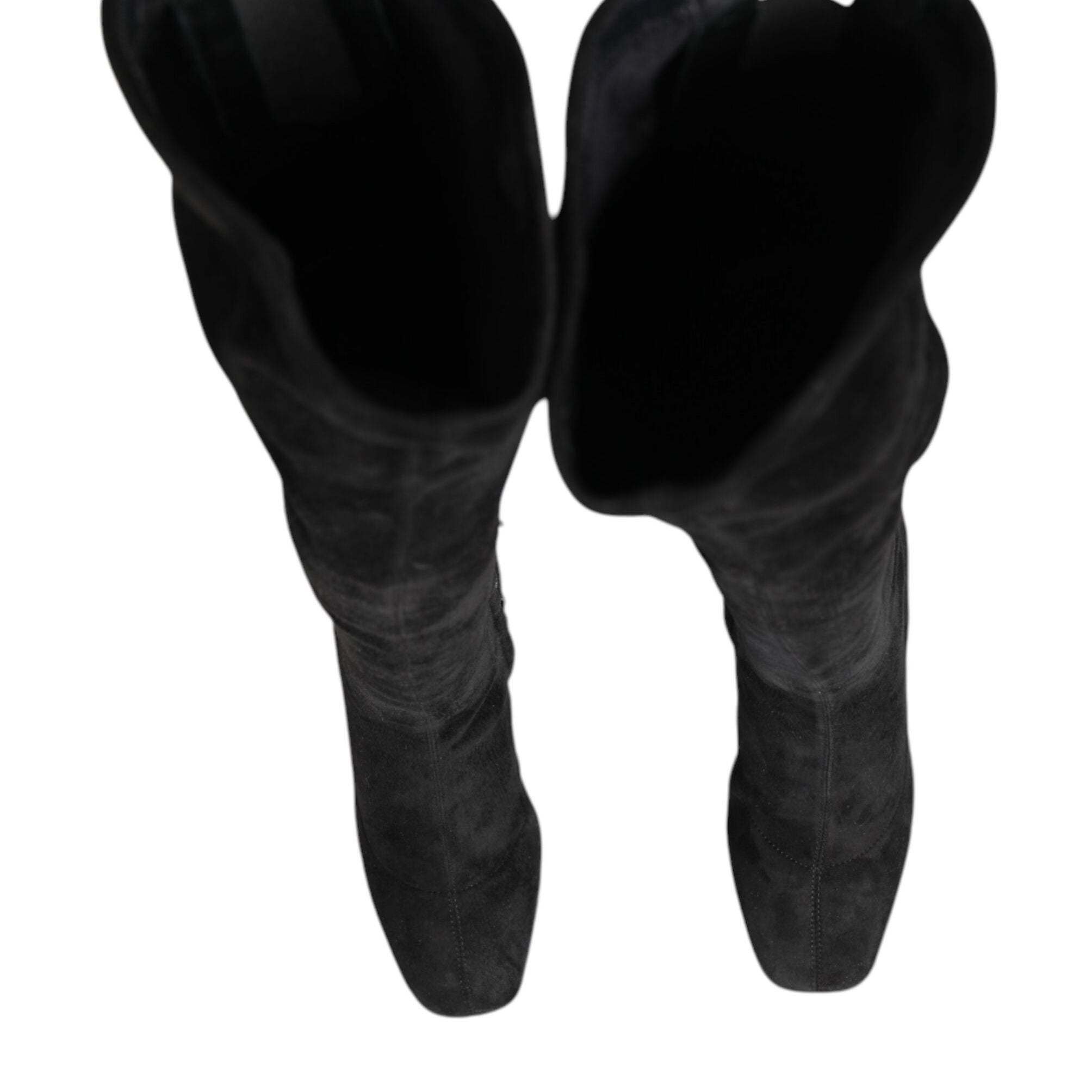 Dolce & Gabbana Black Suede Leather Knee High Boots Shoes