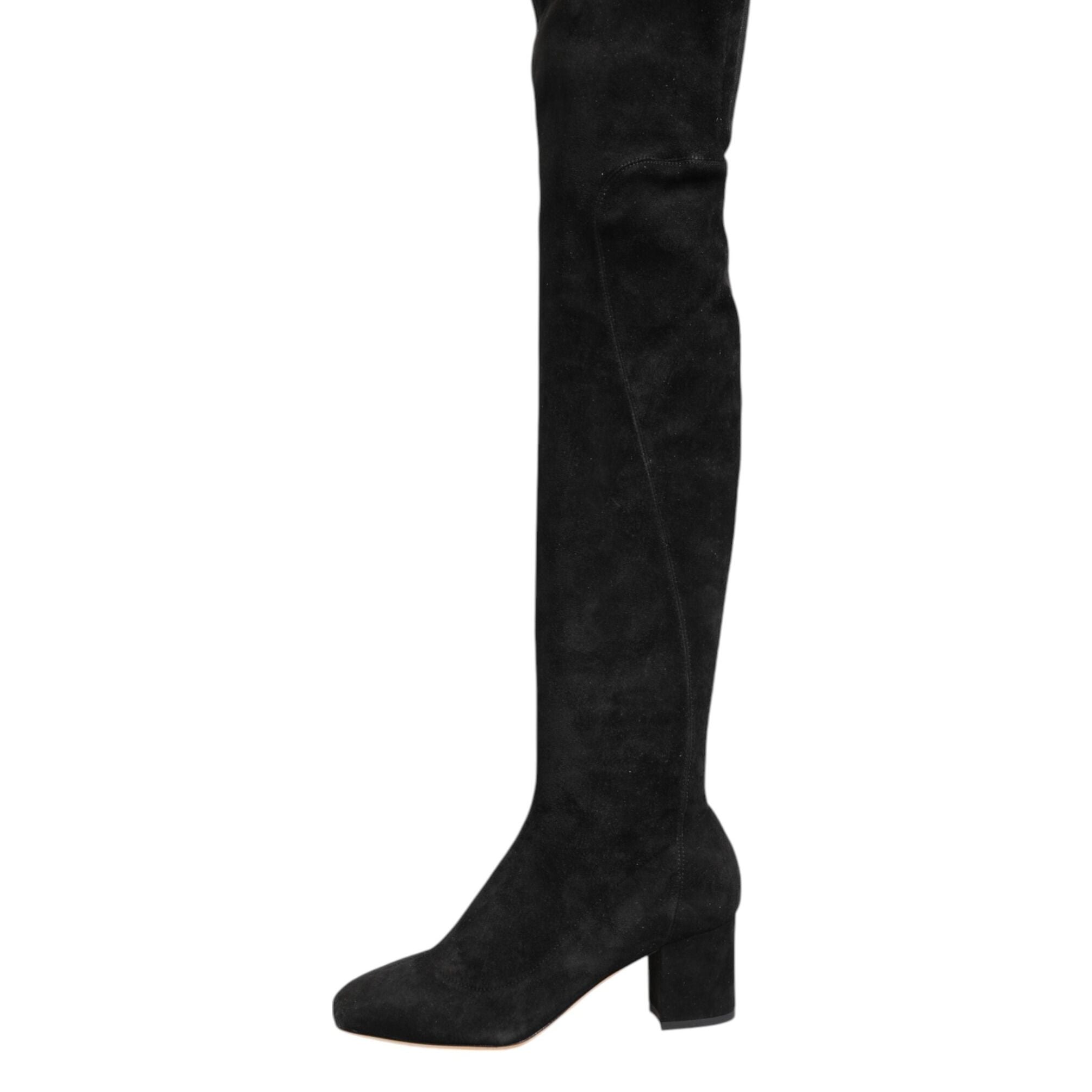 Dolce & Gabbana Black Suede Leather Knee High Boots Shoes