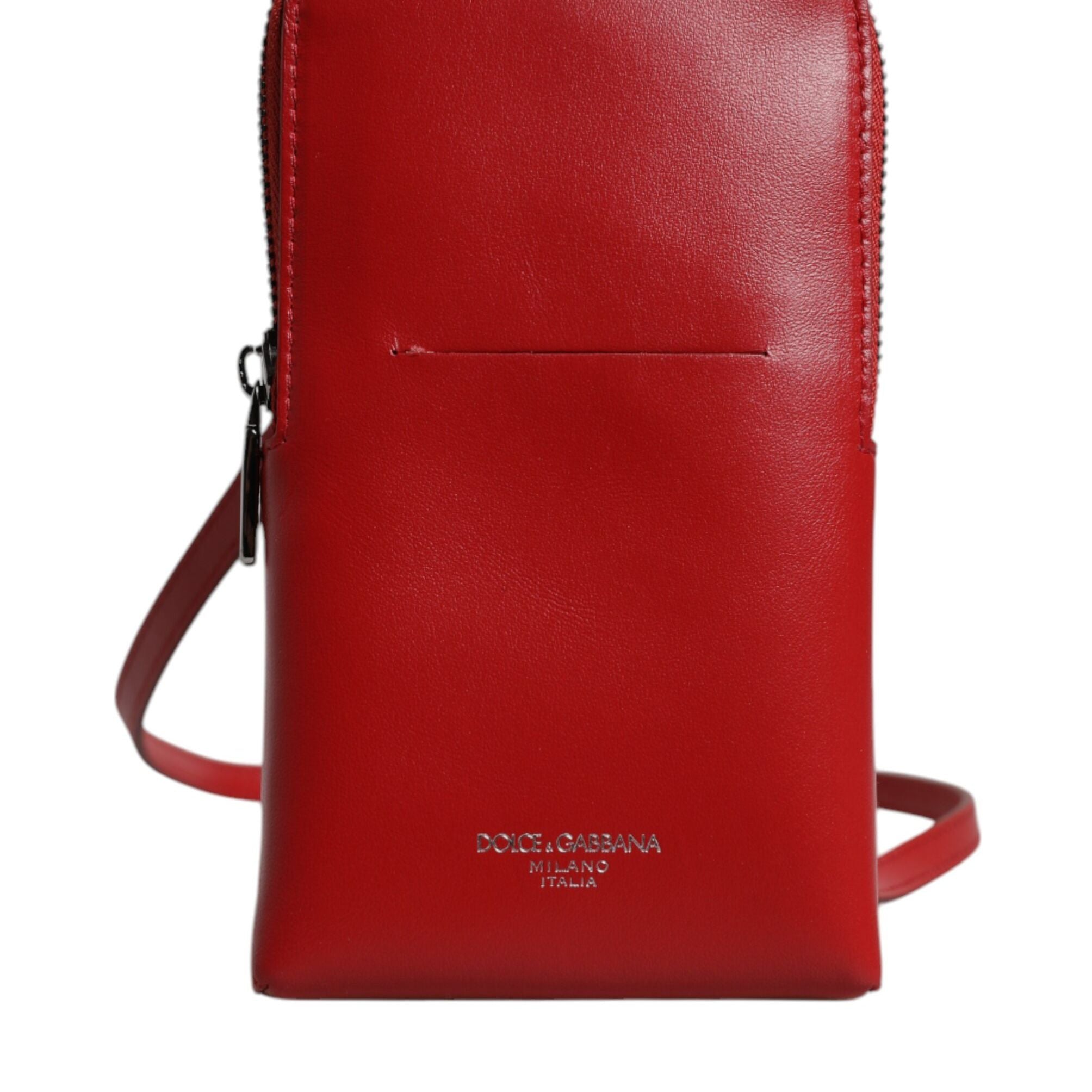 Dolce & Gabbana Red Leather Purse Phone Sling Crossbody Neck Strap Bag