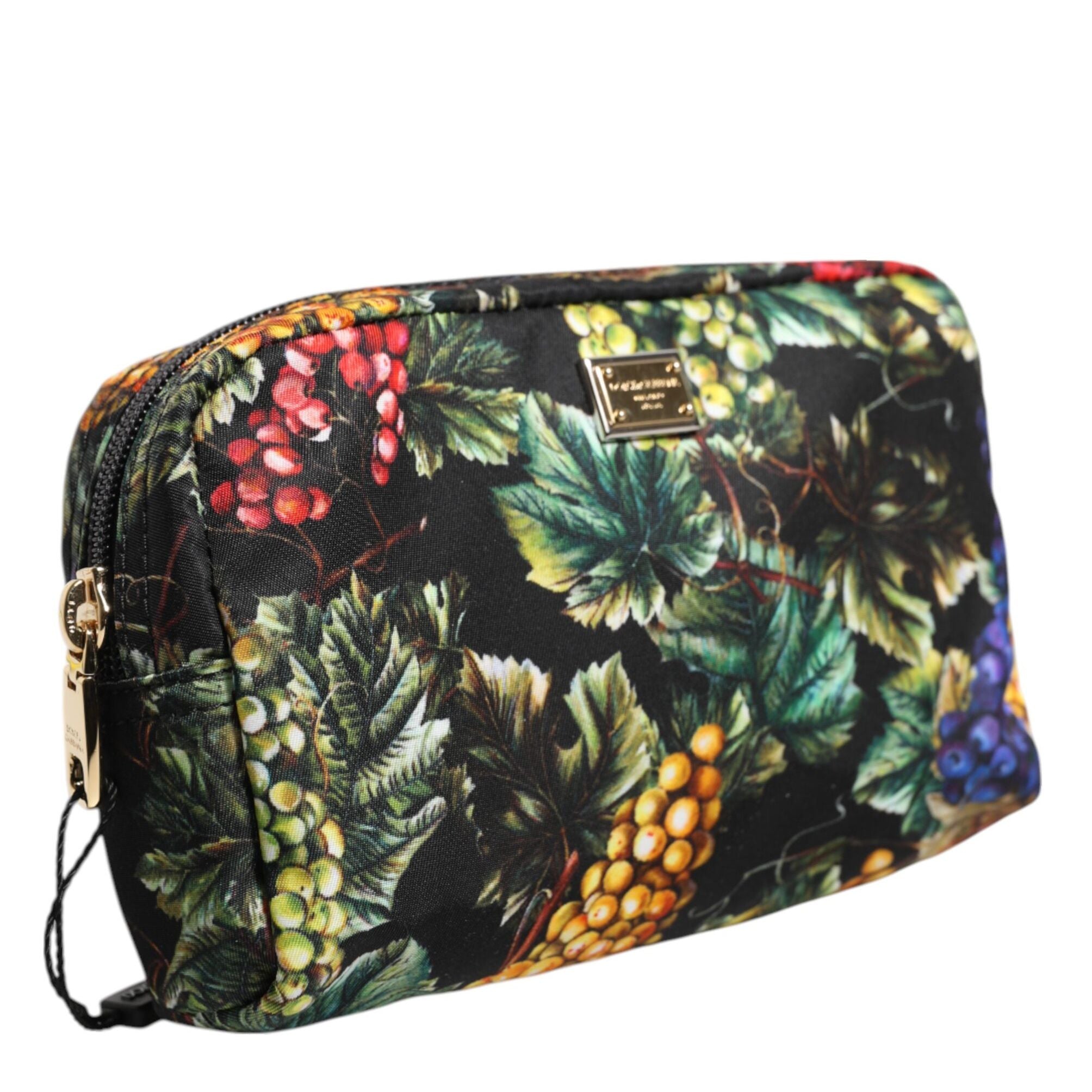 Dolce & Gabbana Multicolor Grape Print Clutch Logo Plaque Pouch Bag