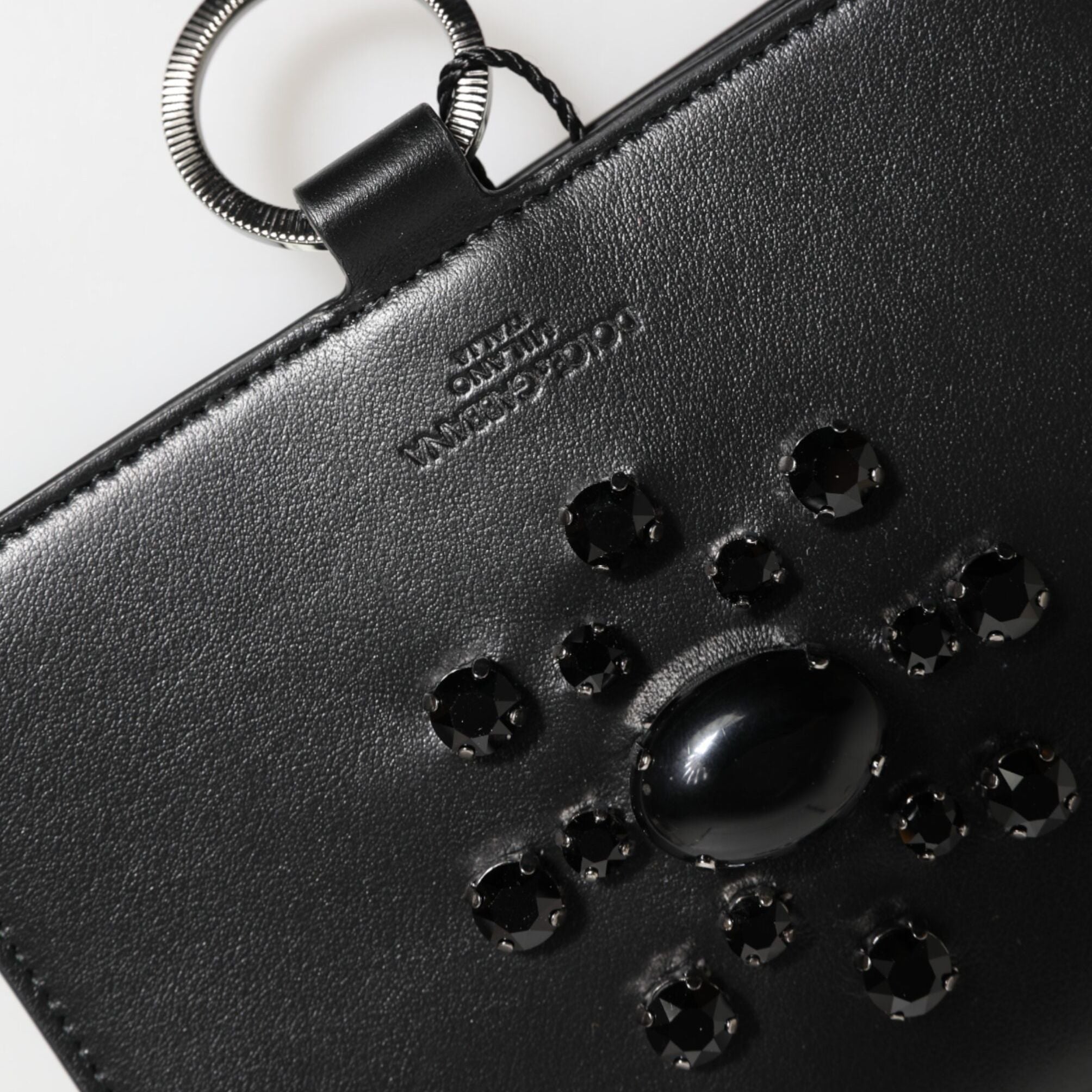 Dolce & Gabbana Black Leather Crystal Embellished Card Holder Wallet