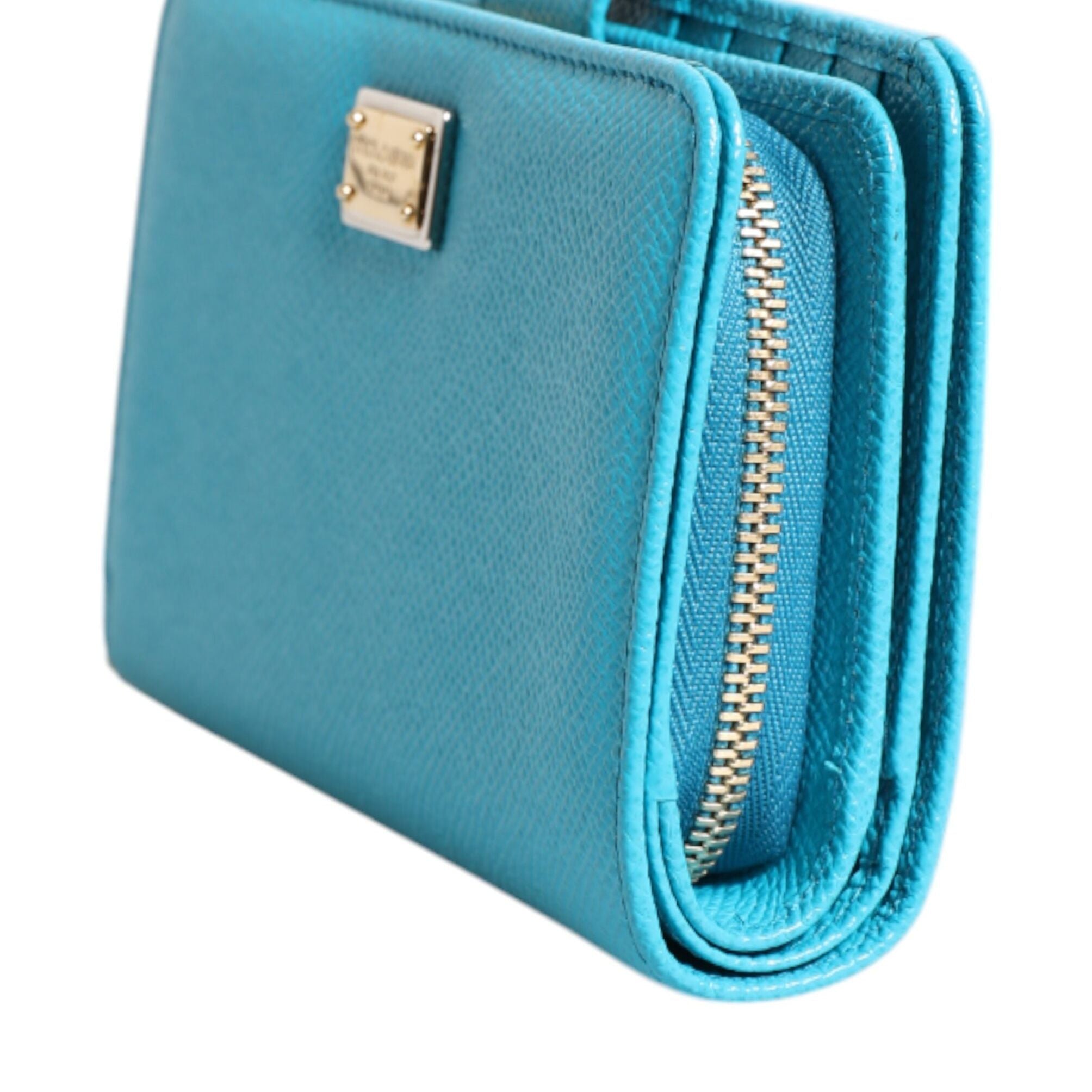 Dolce & Gabbana Light Blue Leather Bifold Continental Clutch Wallet