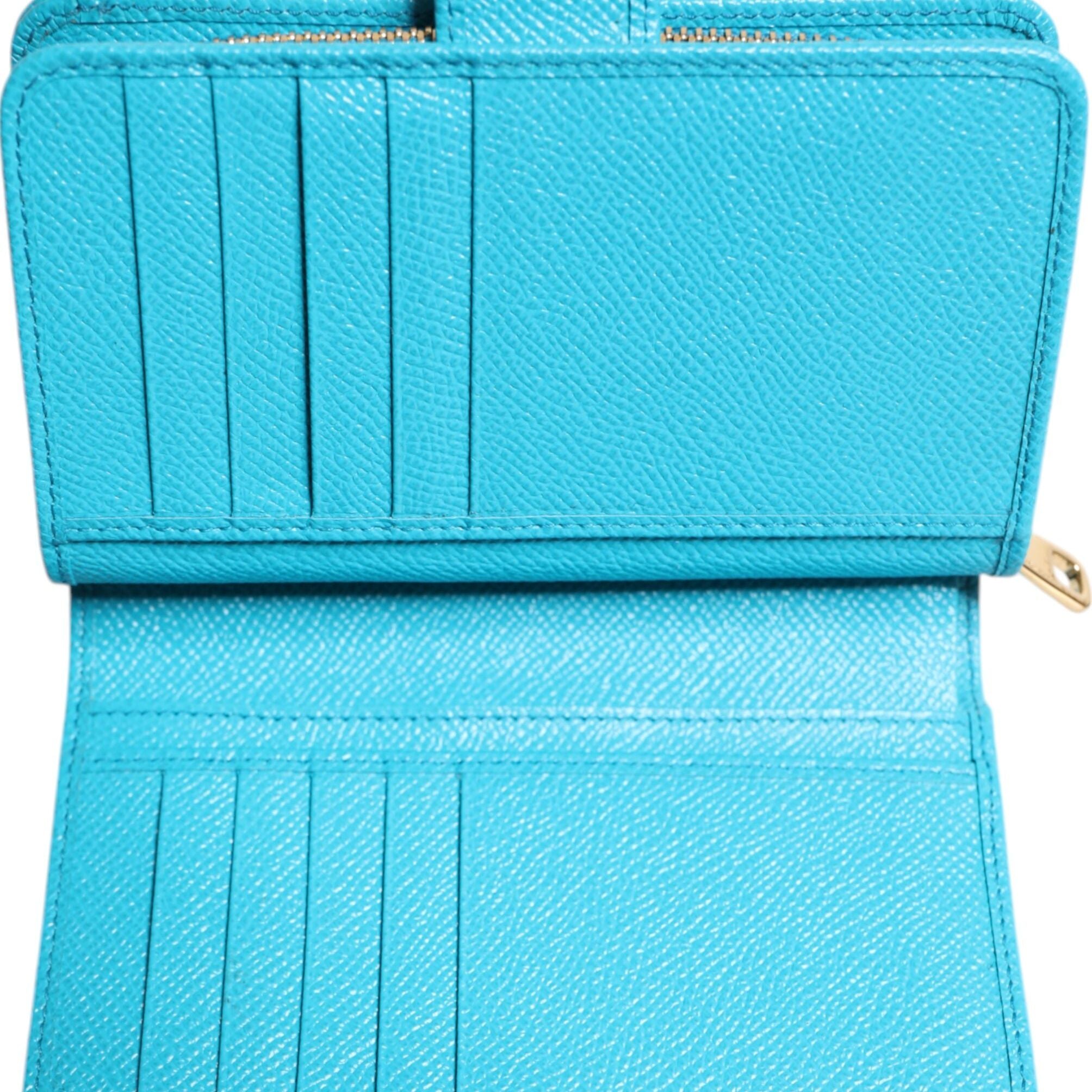 Dolce & Gabbana Light Blue Leather Bifold Continental Clutch Wallet