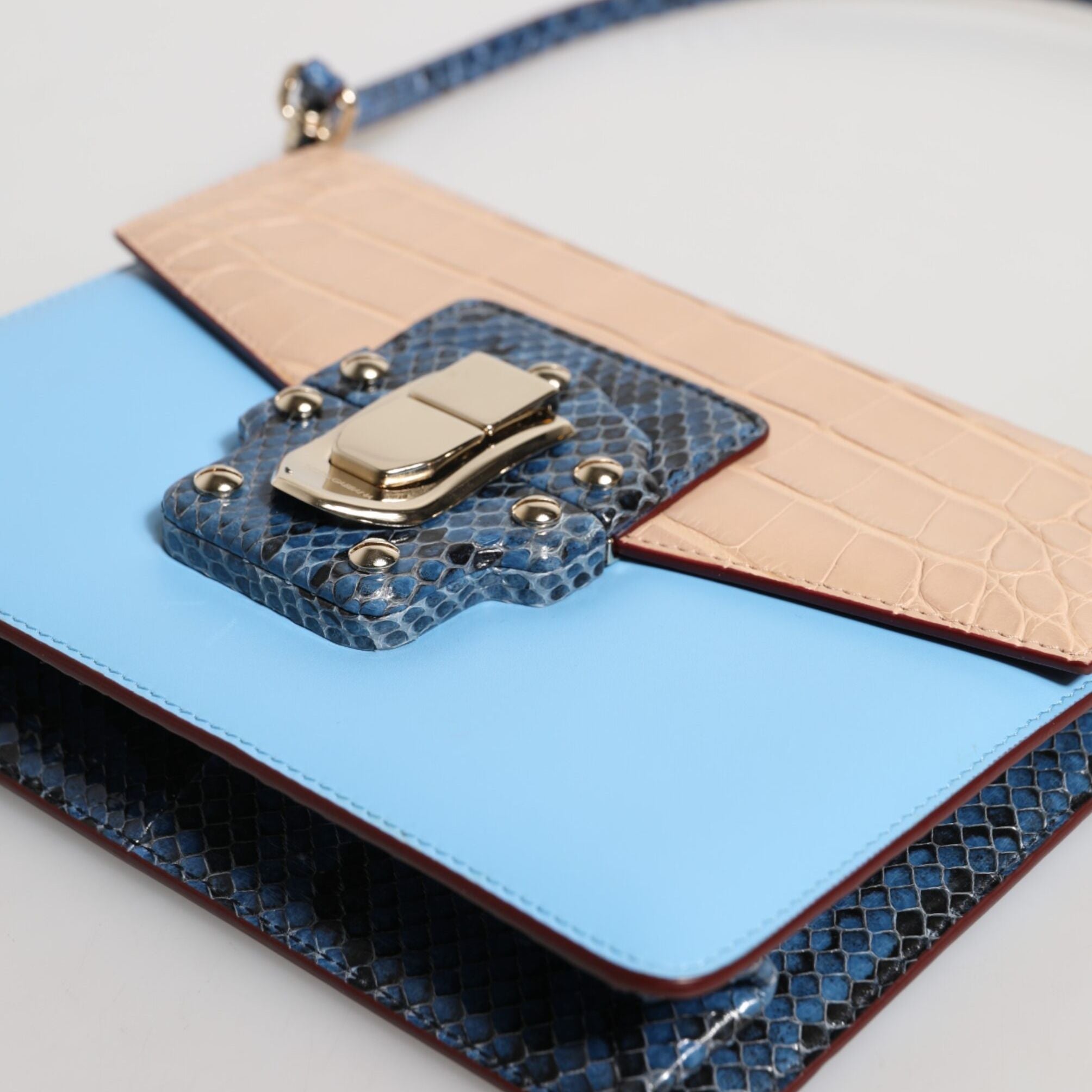 Dolce & Gabbana Blue Beige Exotic Leather LUCIA Crossbody Bag