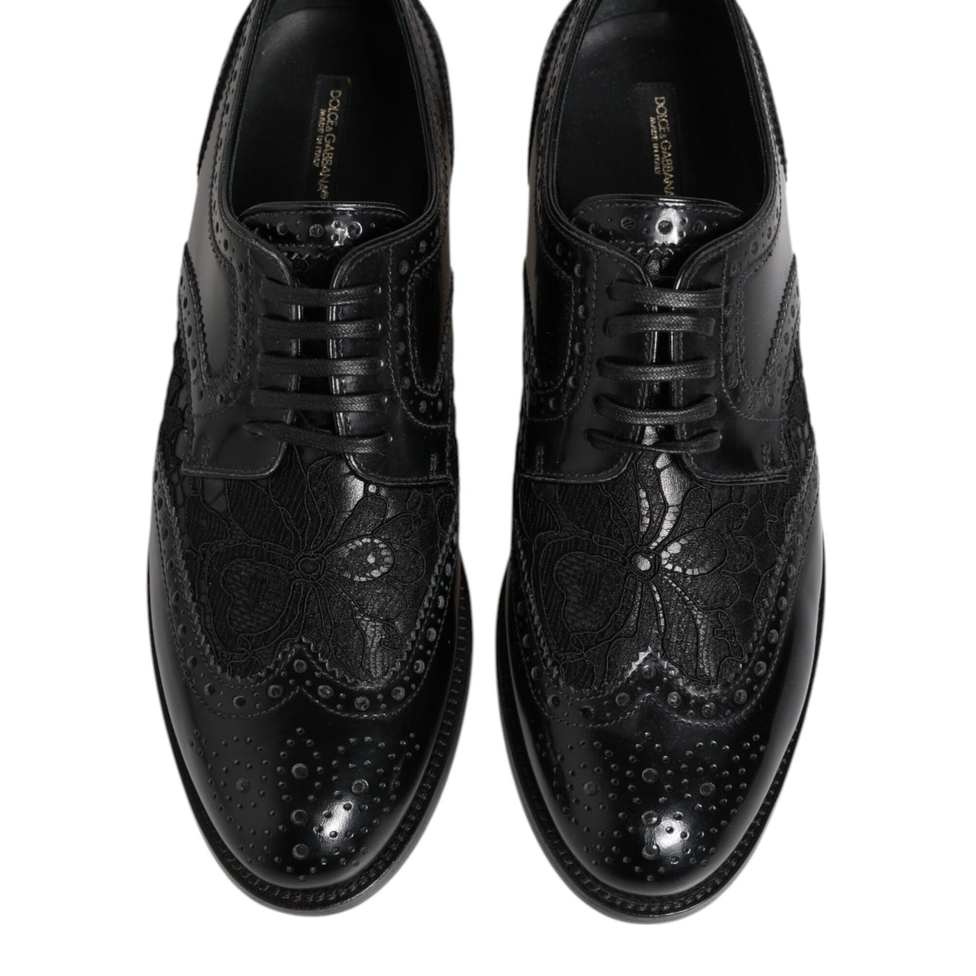 Dolce & Gabbana Black Leather Floral Lace Dress Formal Shoes