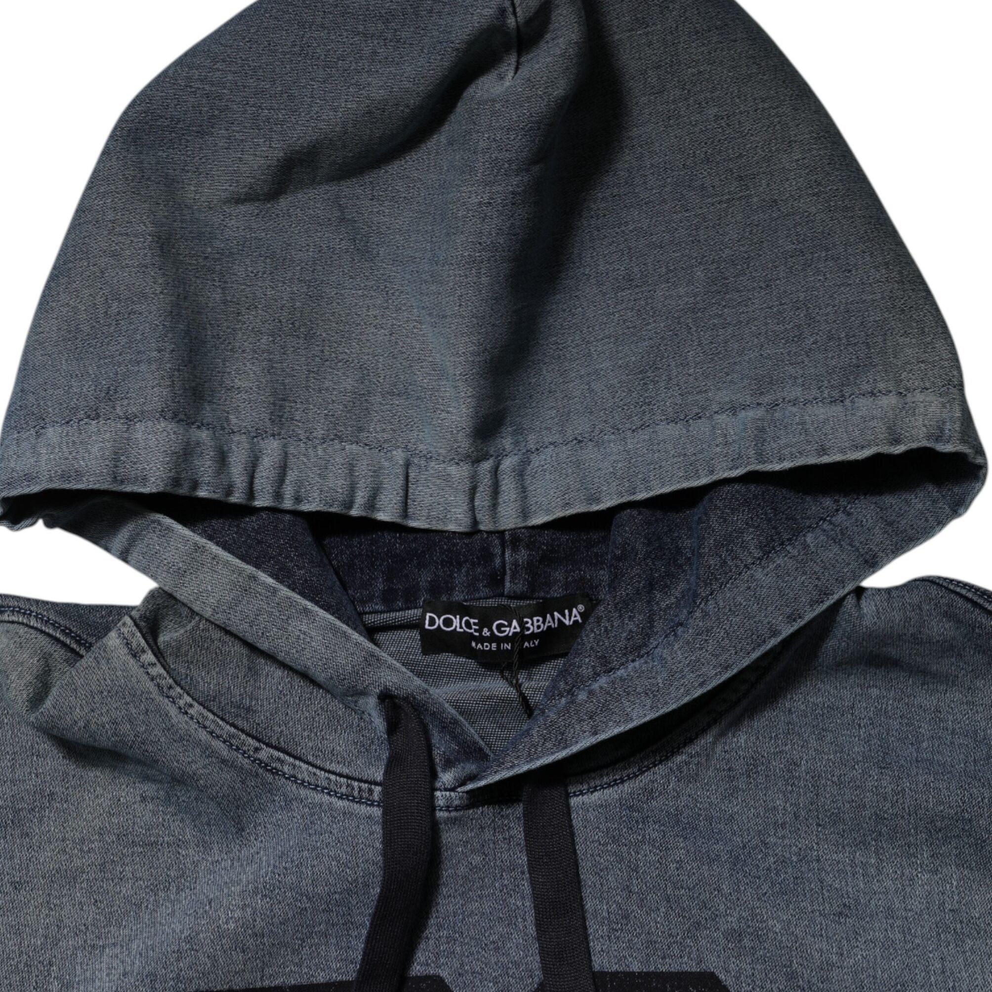 Dolce & Gabbana Blue Cotton Blend Hooded Sweatshirt Sweater