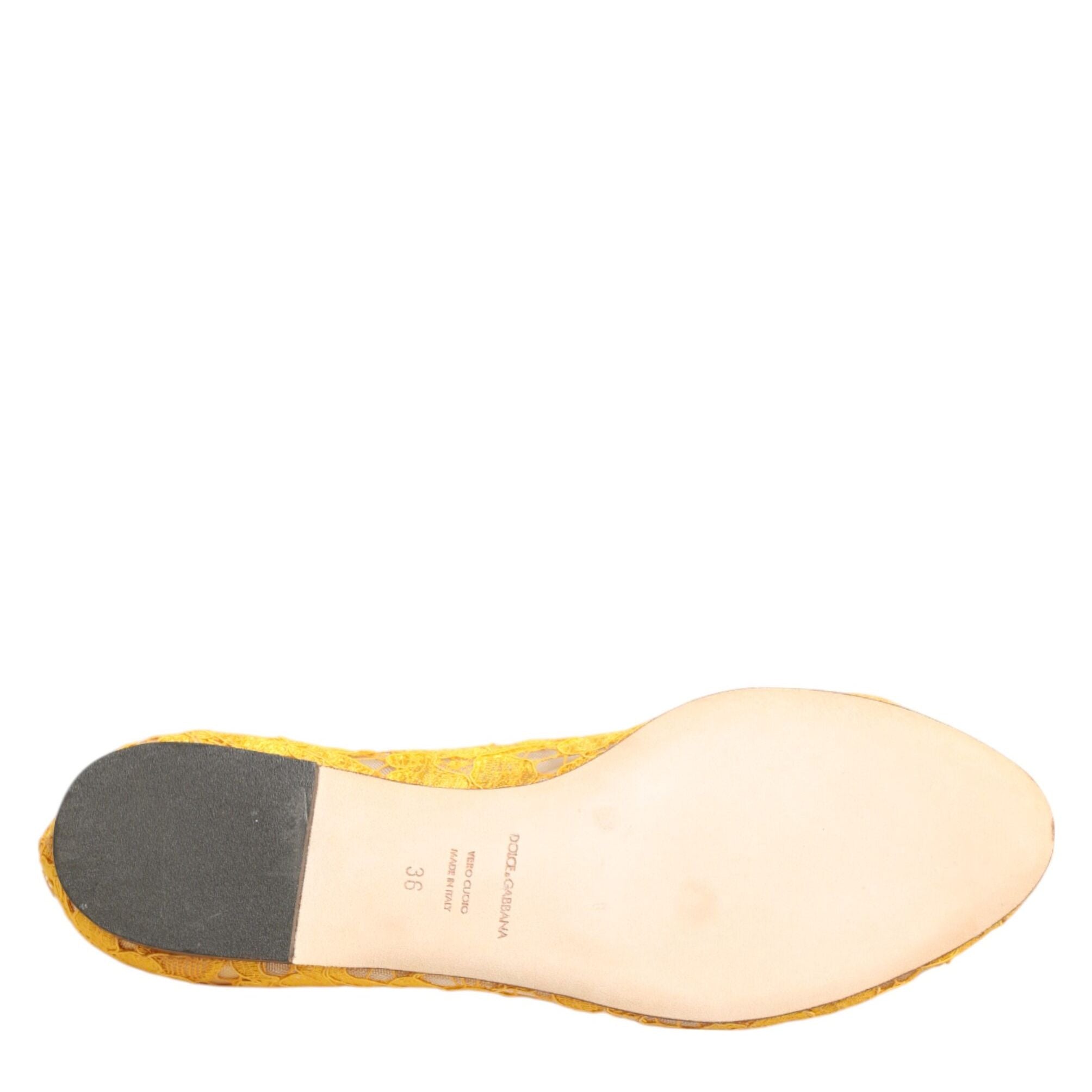 Dolce & Gabbana Yellow Taormina Lace Crystals Flats Shoes