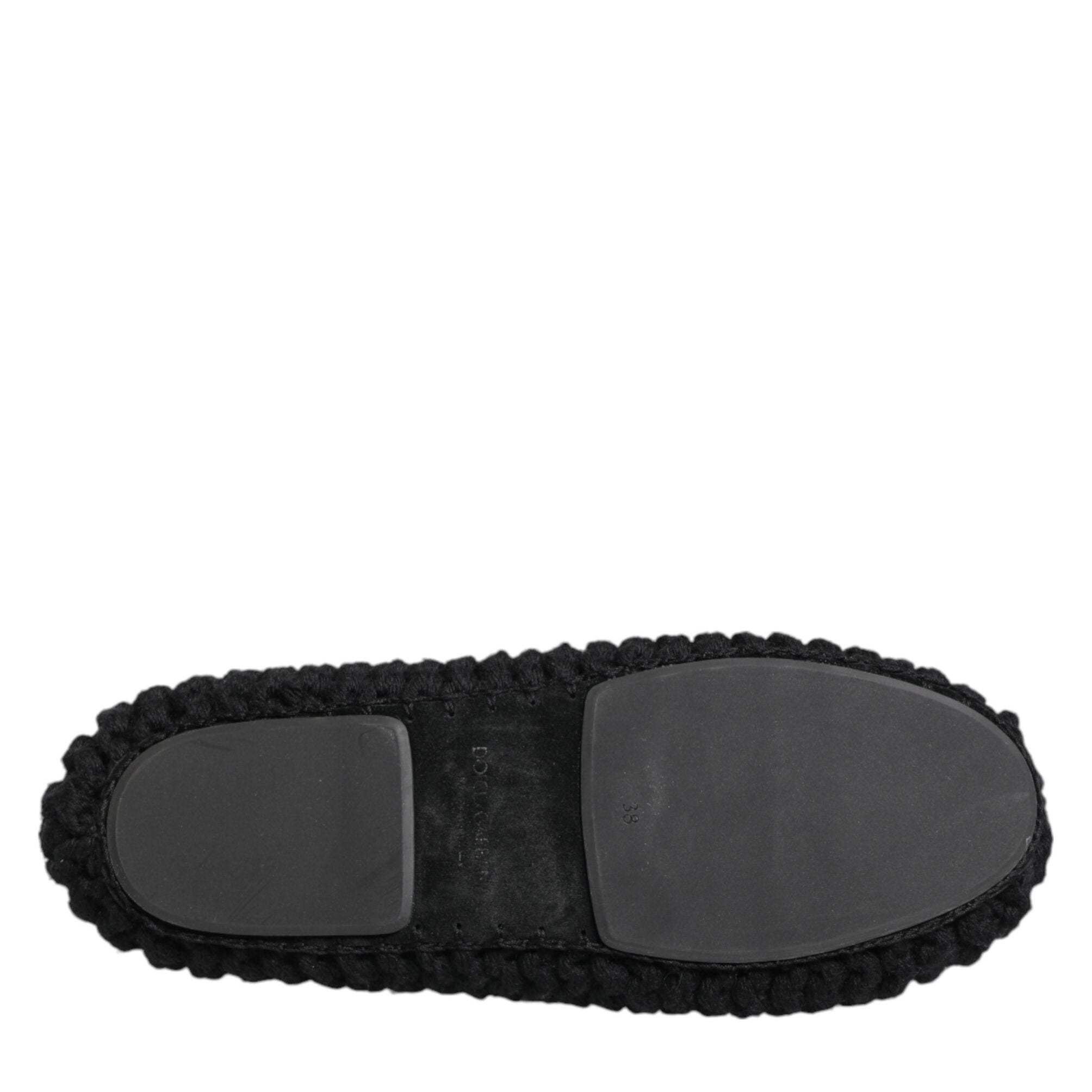 Dolce & Gabbana Black Wool Knit Slip On Ballerina Flats Shoes