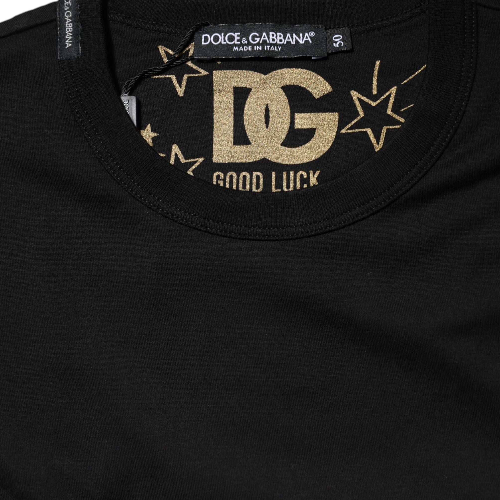 Dolce & Gabbana Black Cotton Logo Print Crew Neck T-shirt