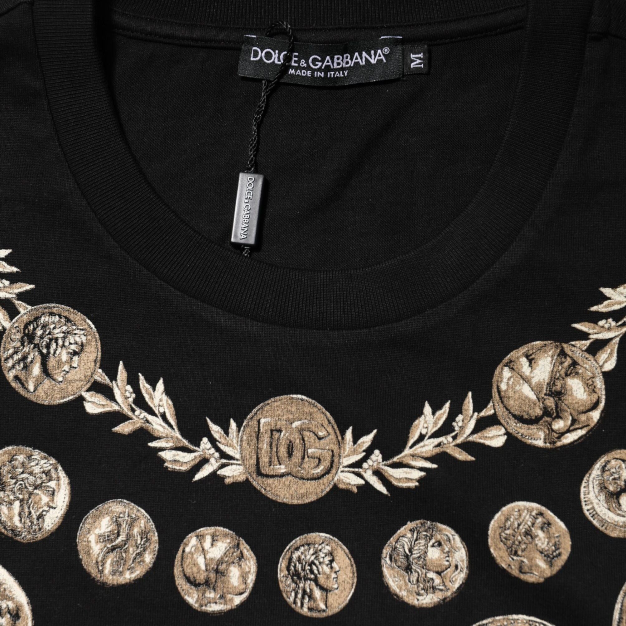 Dolce & Gabbana Black Coin Print Cotton Crew Neck T-shirt