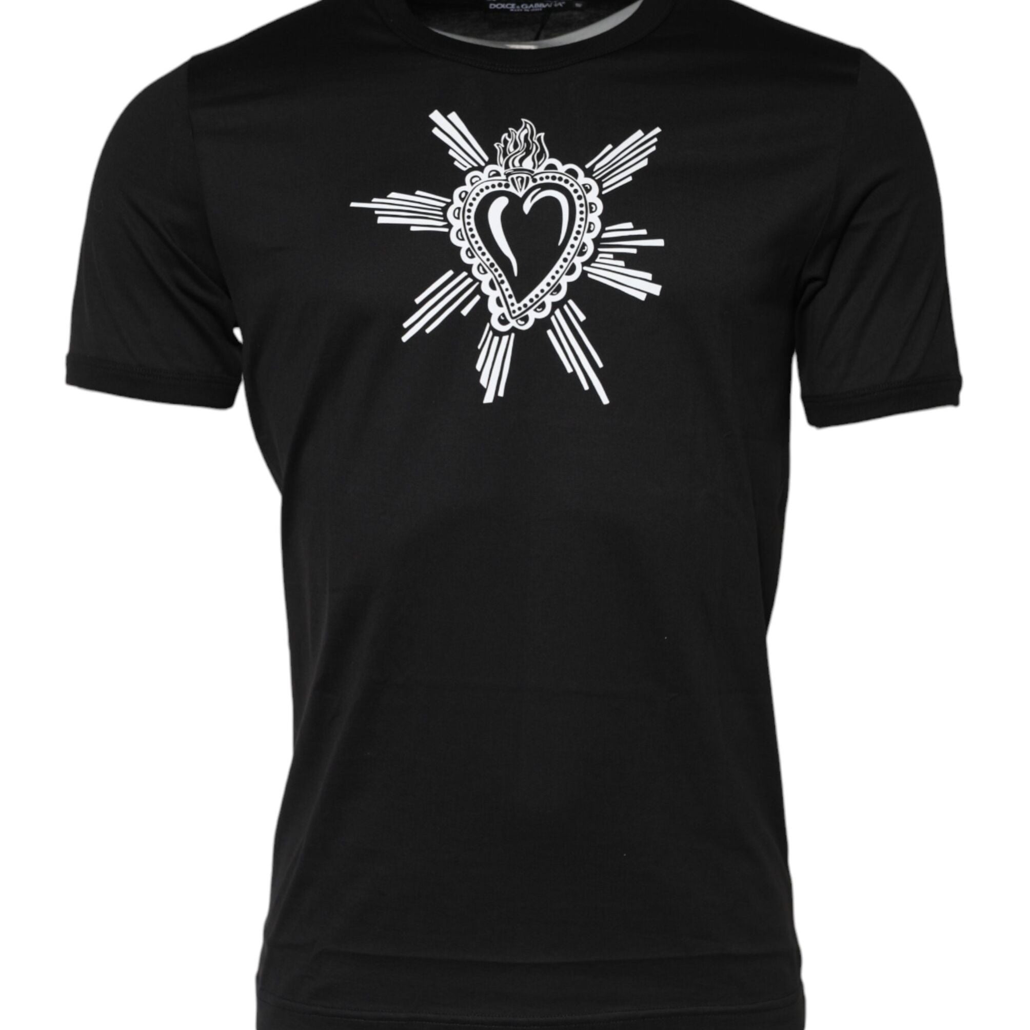 Dolce & Gabbana Black Sacred Heart Cotton Crew Neck T-shirt