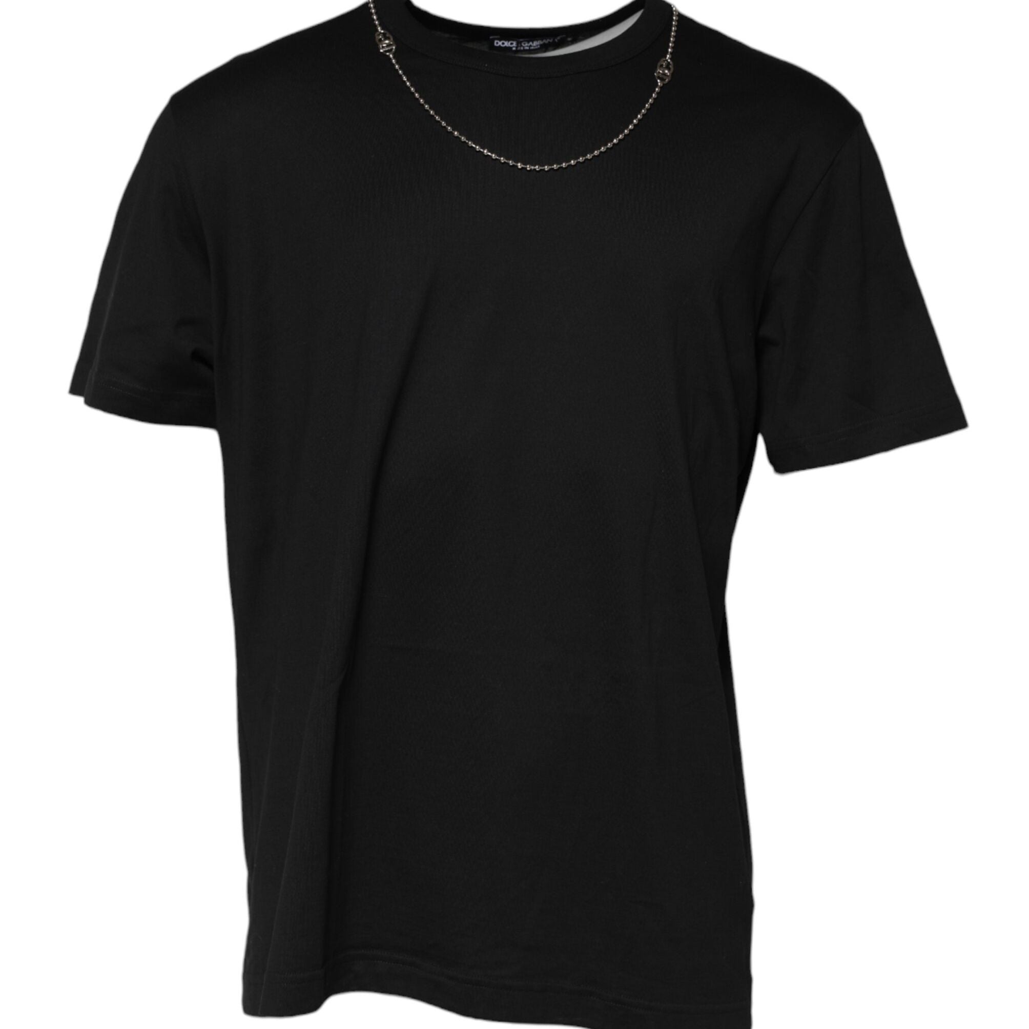 Dolce & Gabbana Black Chain Necklace Cotton Crewneck T-shirt