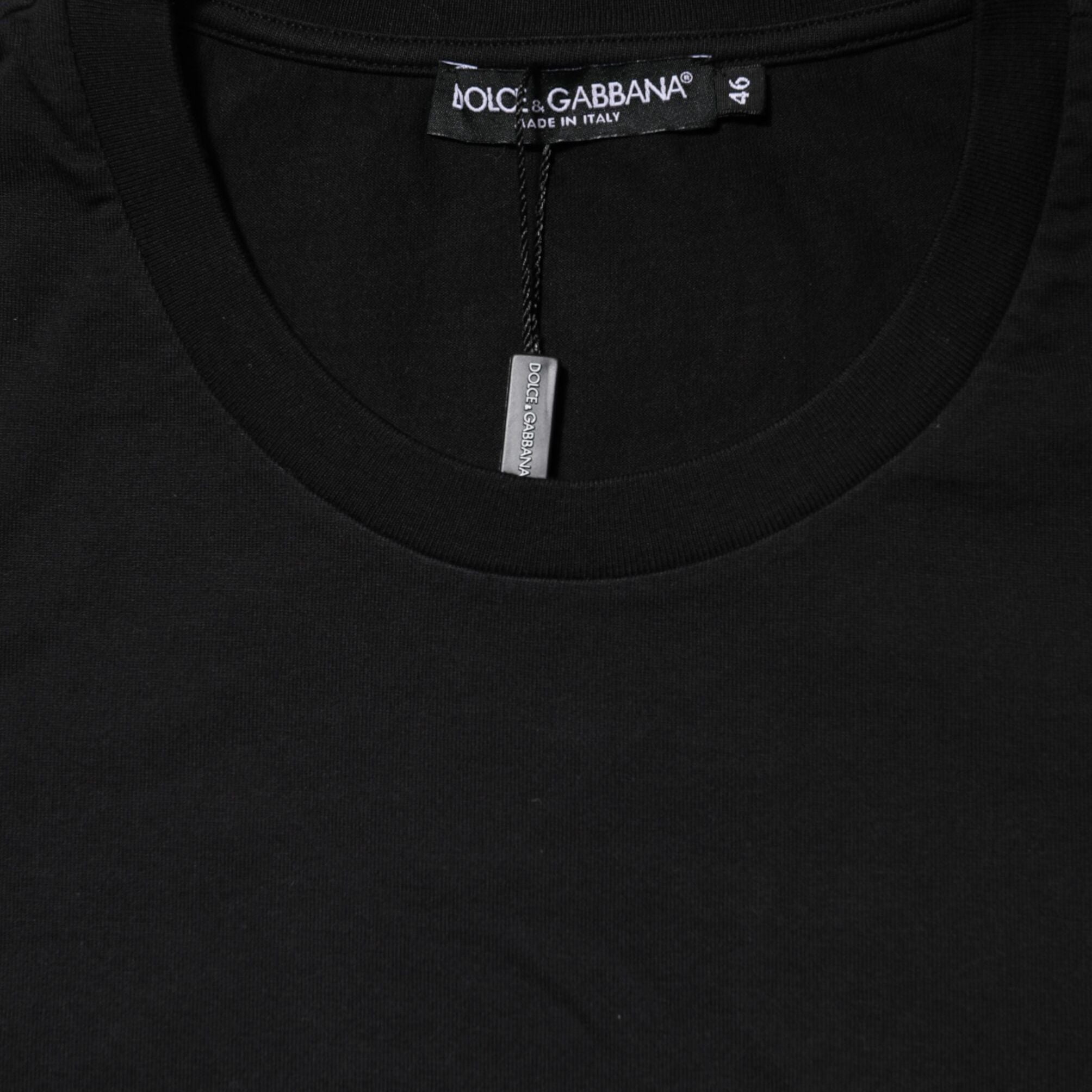 Dolce & Gabbana Black Logo Print Cotton Men Crew Neck T-shirt