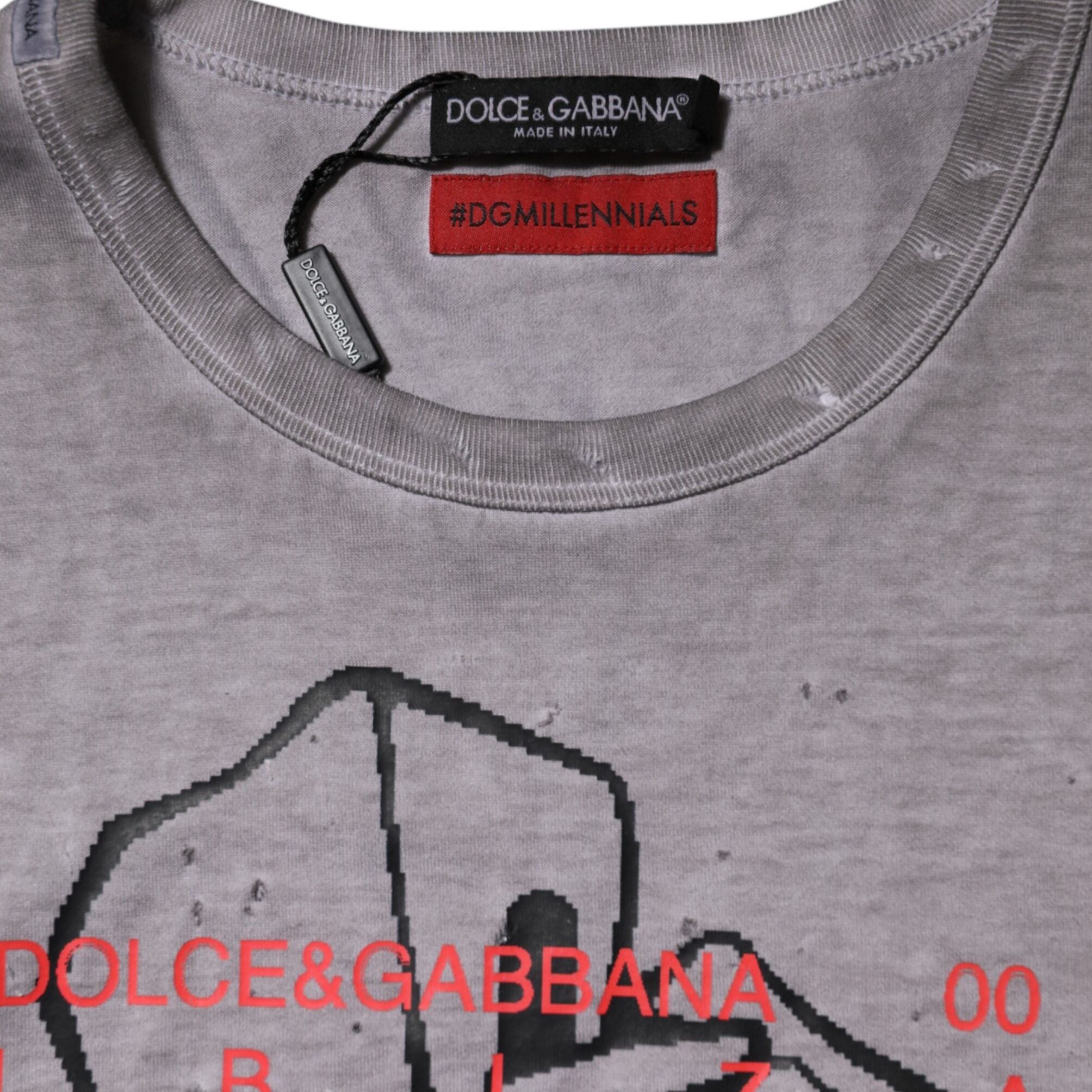 Dolce & Gabbana Gray Graphic Print Cotton Crew Neck T-shirt