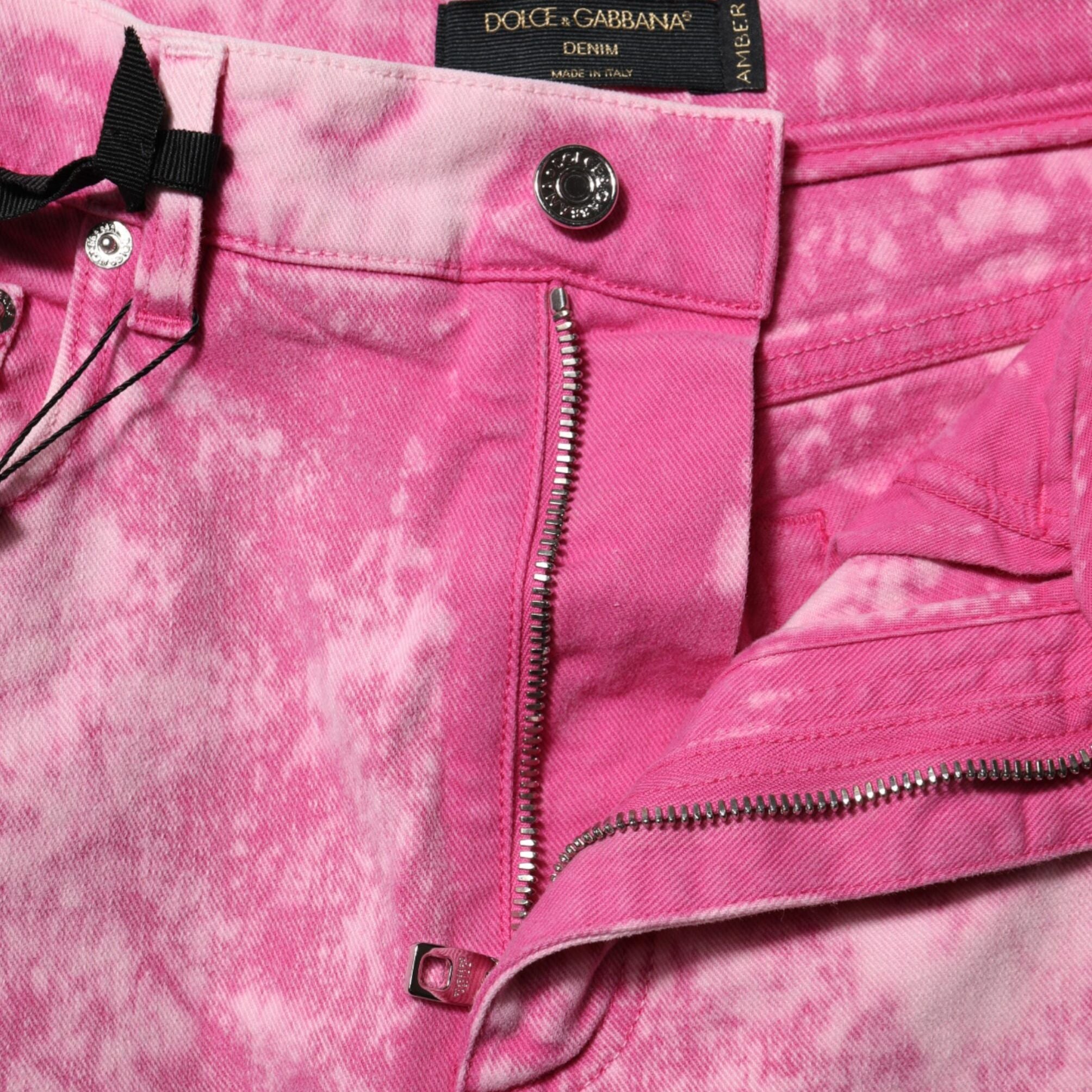 Dolce & Gabbana Pink Tie Dye High Waist Tapered Denim Jeans