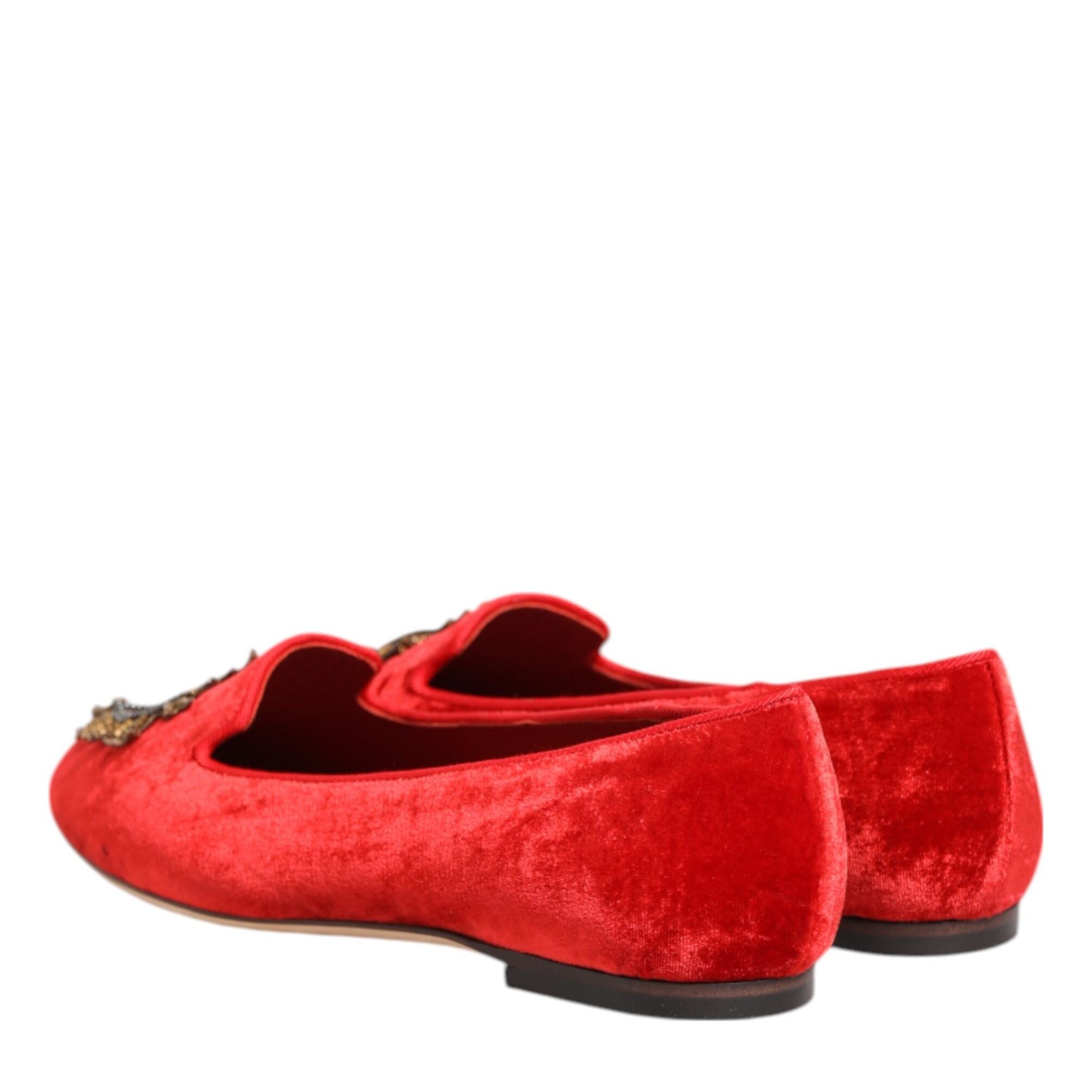 Dolce & Gabbana Red Velvet DG Heart Loafers Flats Shoes