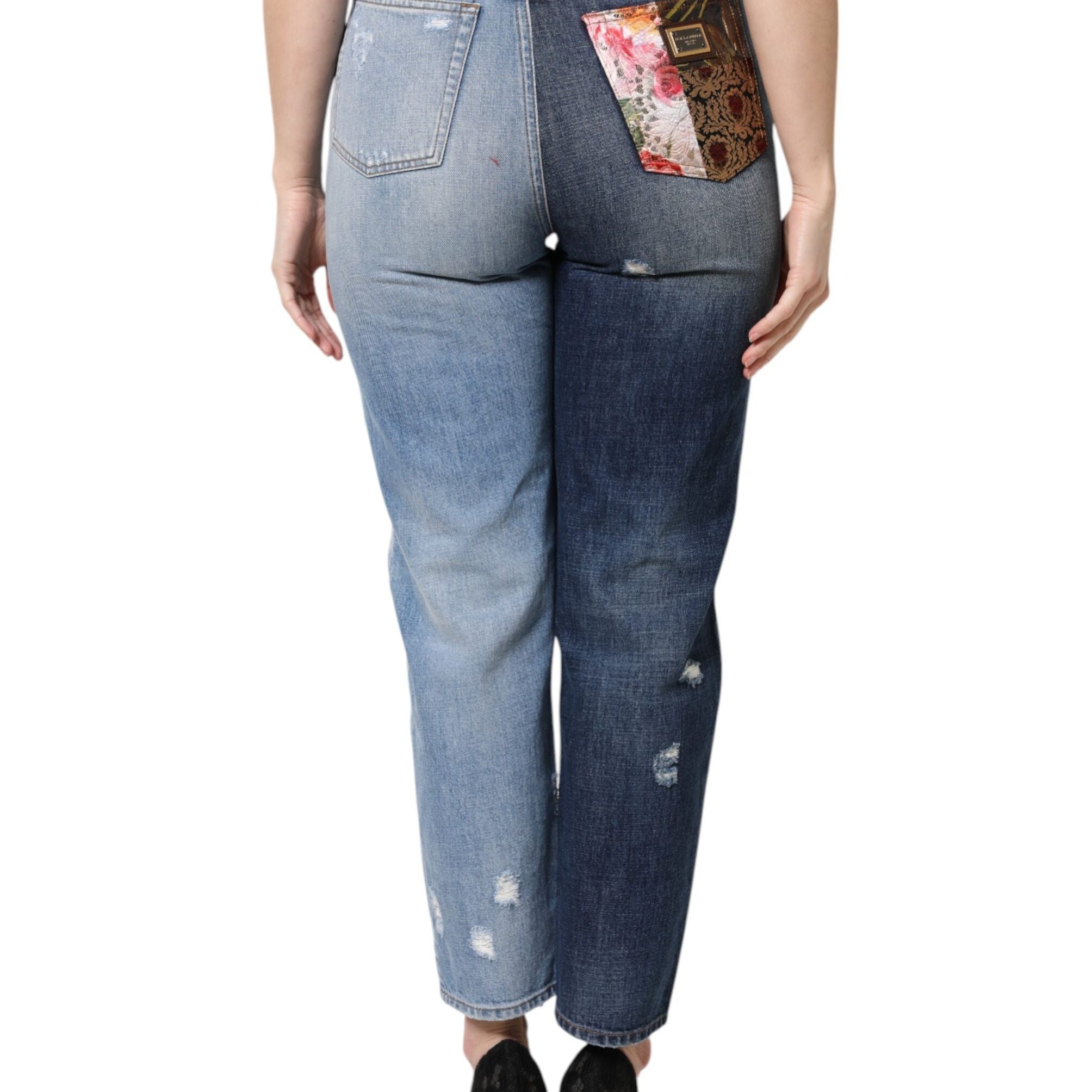Dolce & Gabbana Multicolor Patchwork Tapered Denim Jeans