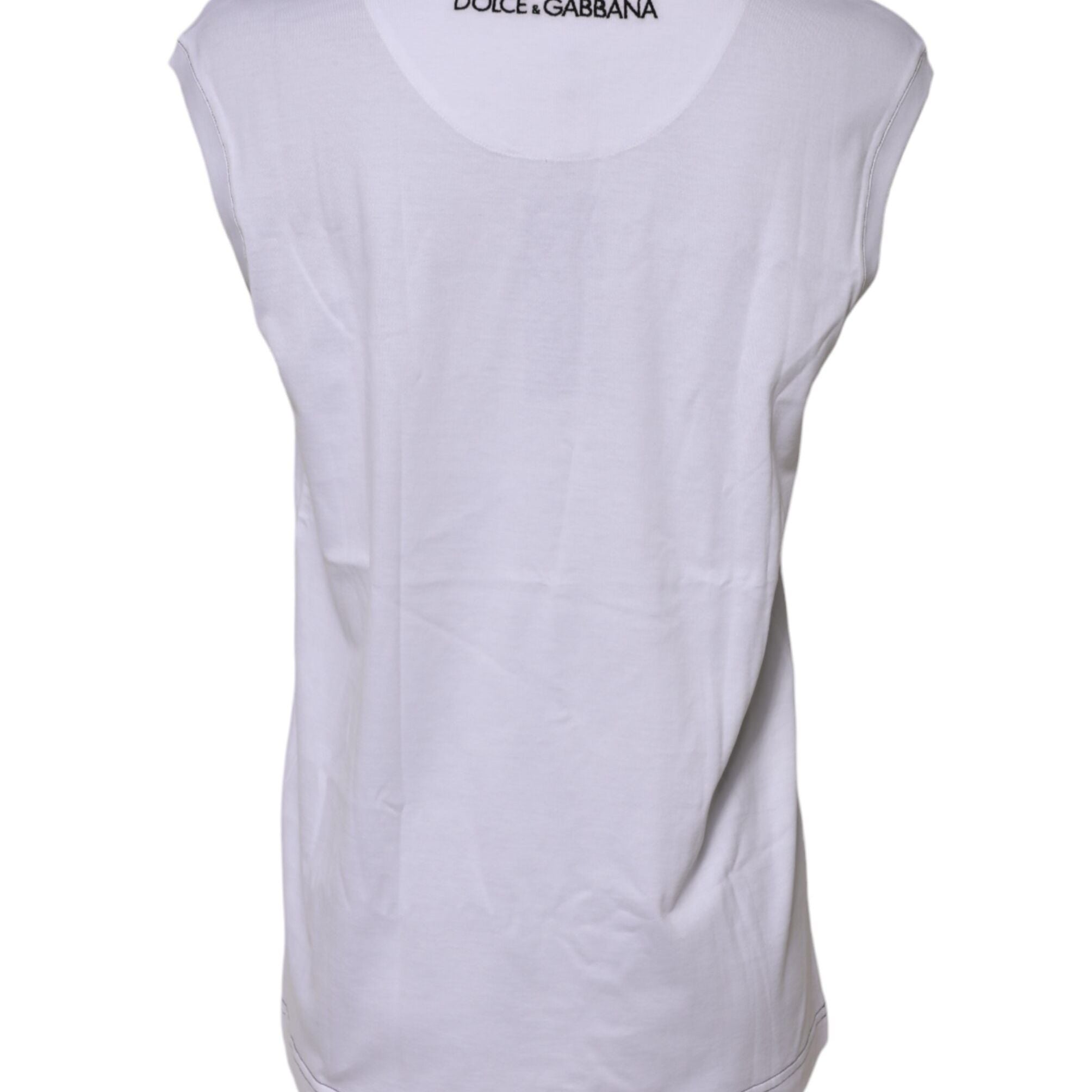 Dolce & Gabbana White Cotton Sleeveless Printed Tank T-shirt