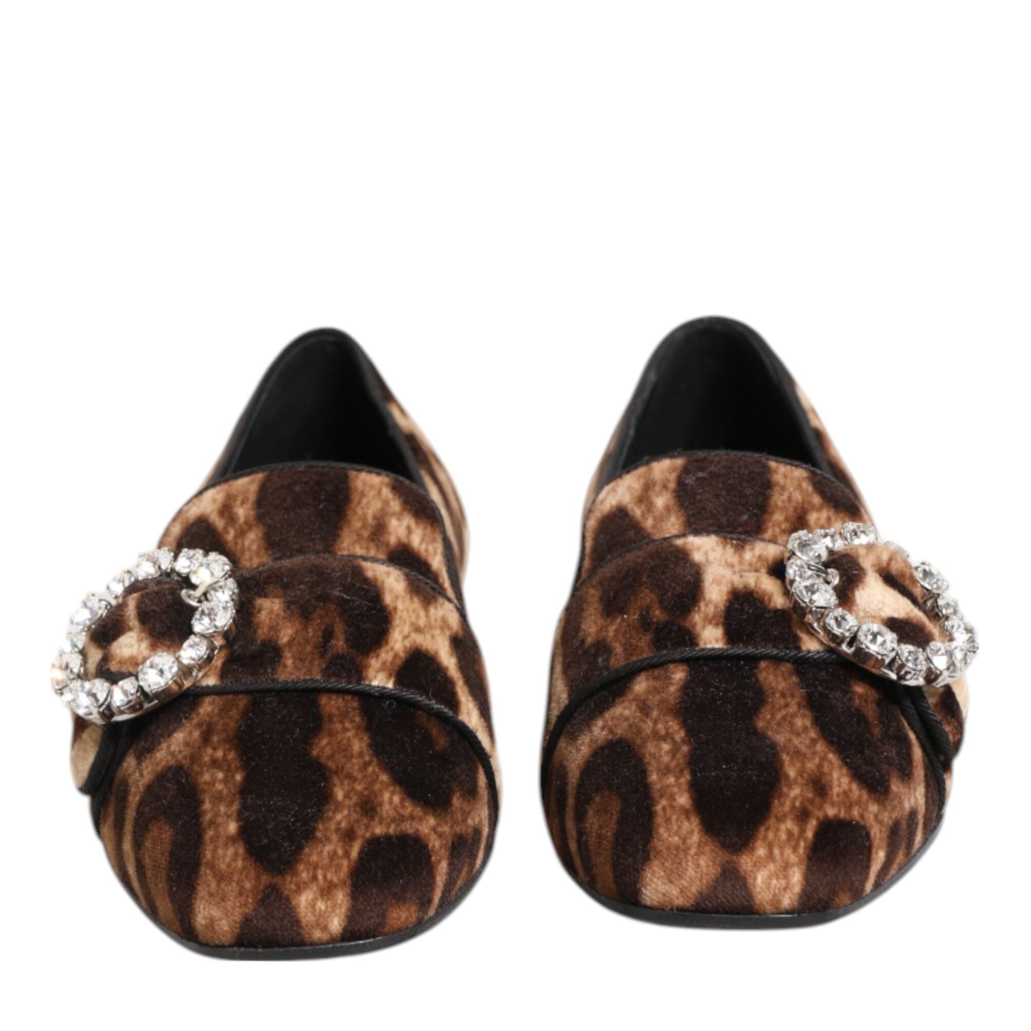Dolce & Gabbana Brown Leopard Print Crystals Loafers Flats Shoes
