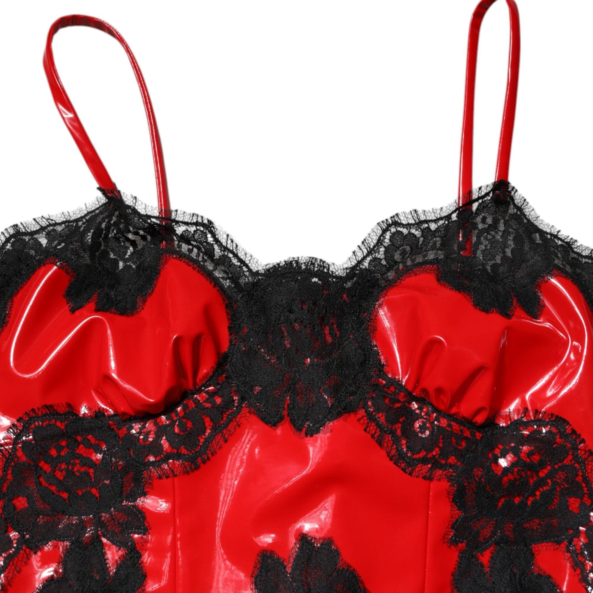Dolce & Gabbana Red Black Lace Trim Polyester Sleeveless Tank Top