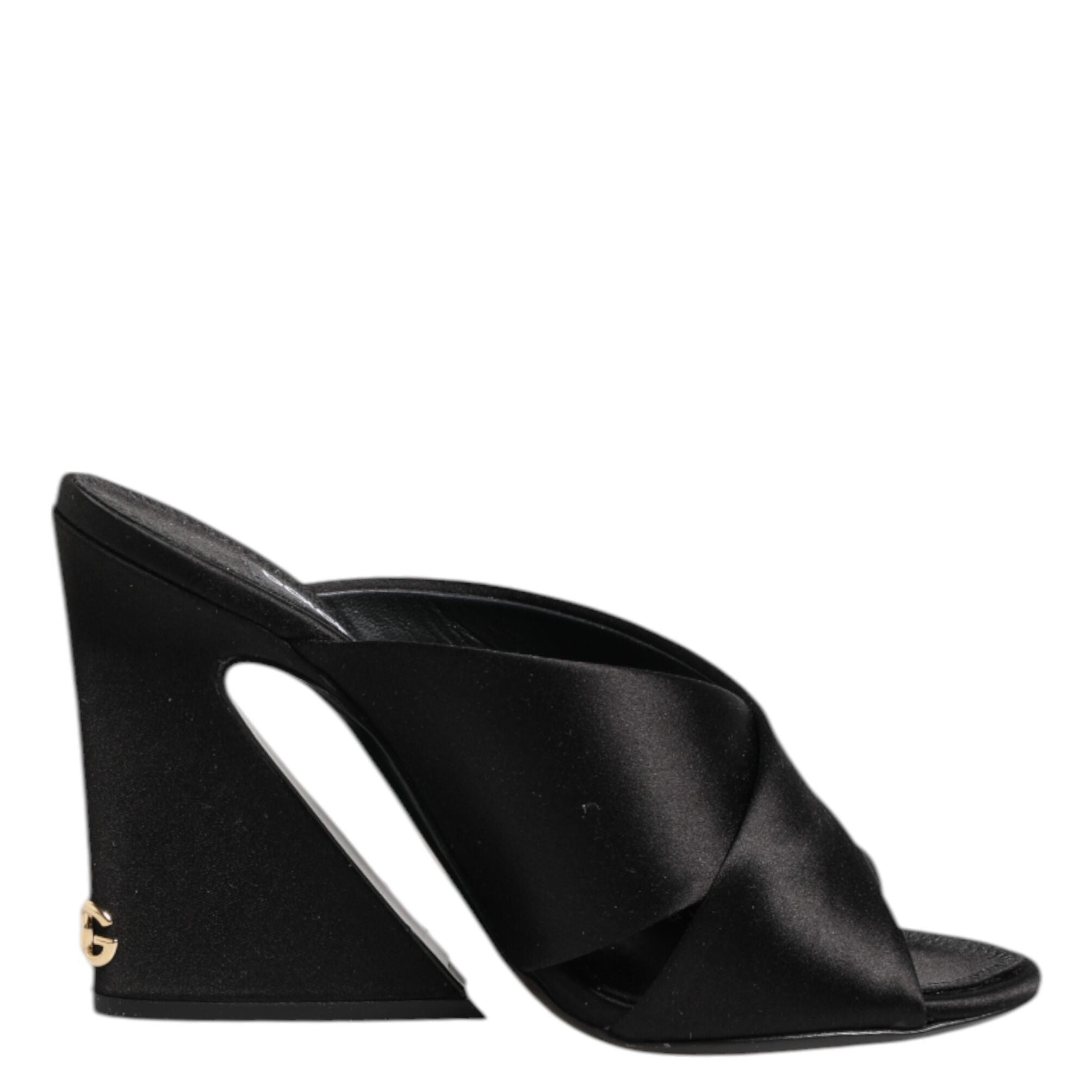 Dolce & Gabbana Black Logo KEIRA Satin Slides Sandals Shoes