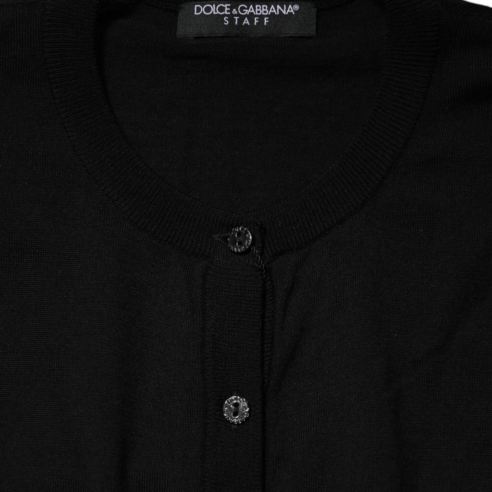 Dolce & Gabbana Black Wool Knit Round Neck Cardigan Sweater